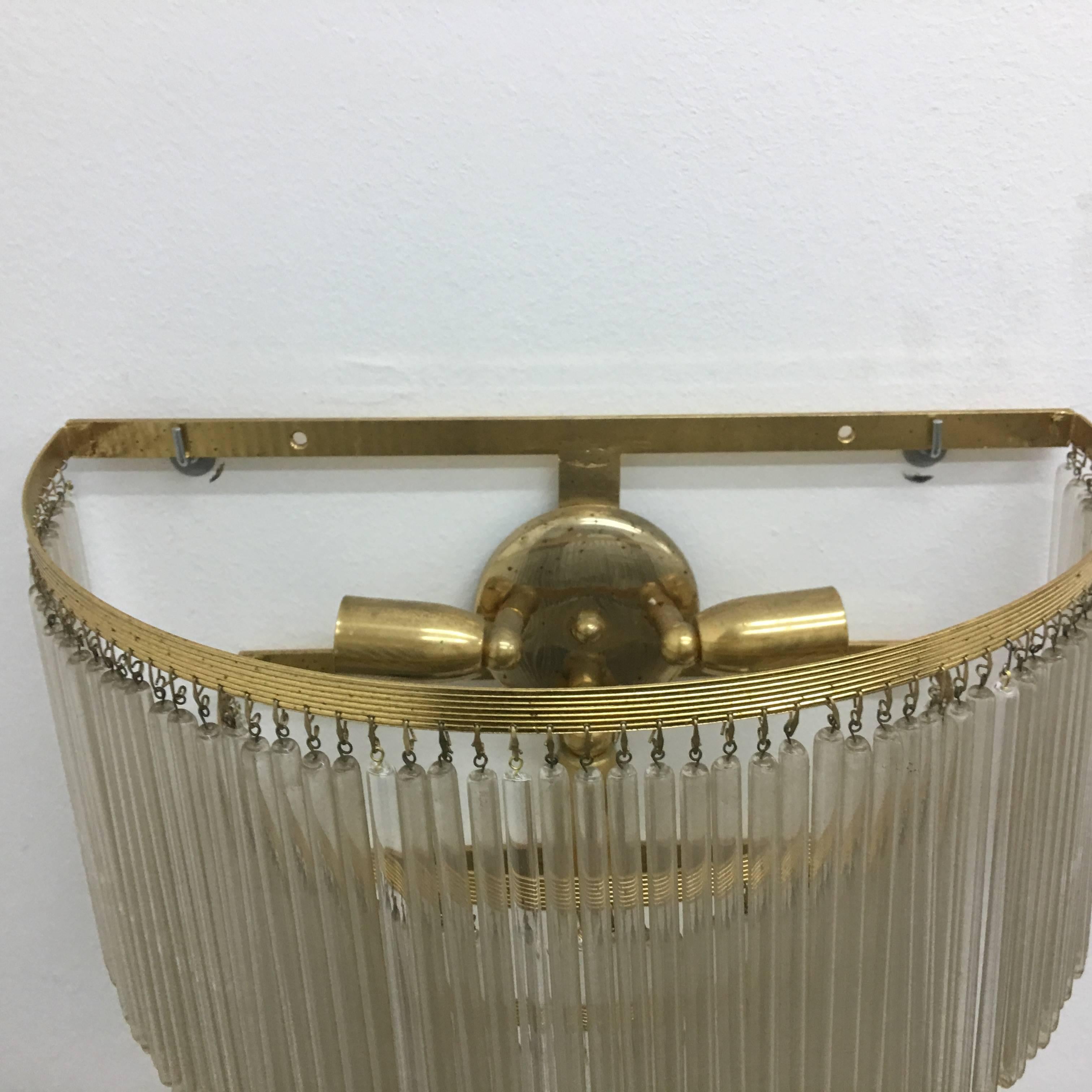 1950s Mid-Century Modern Brass and Glass Huge Wall Sconce For Sale 1