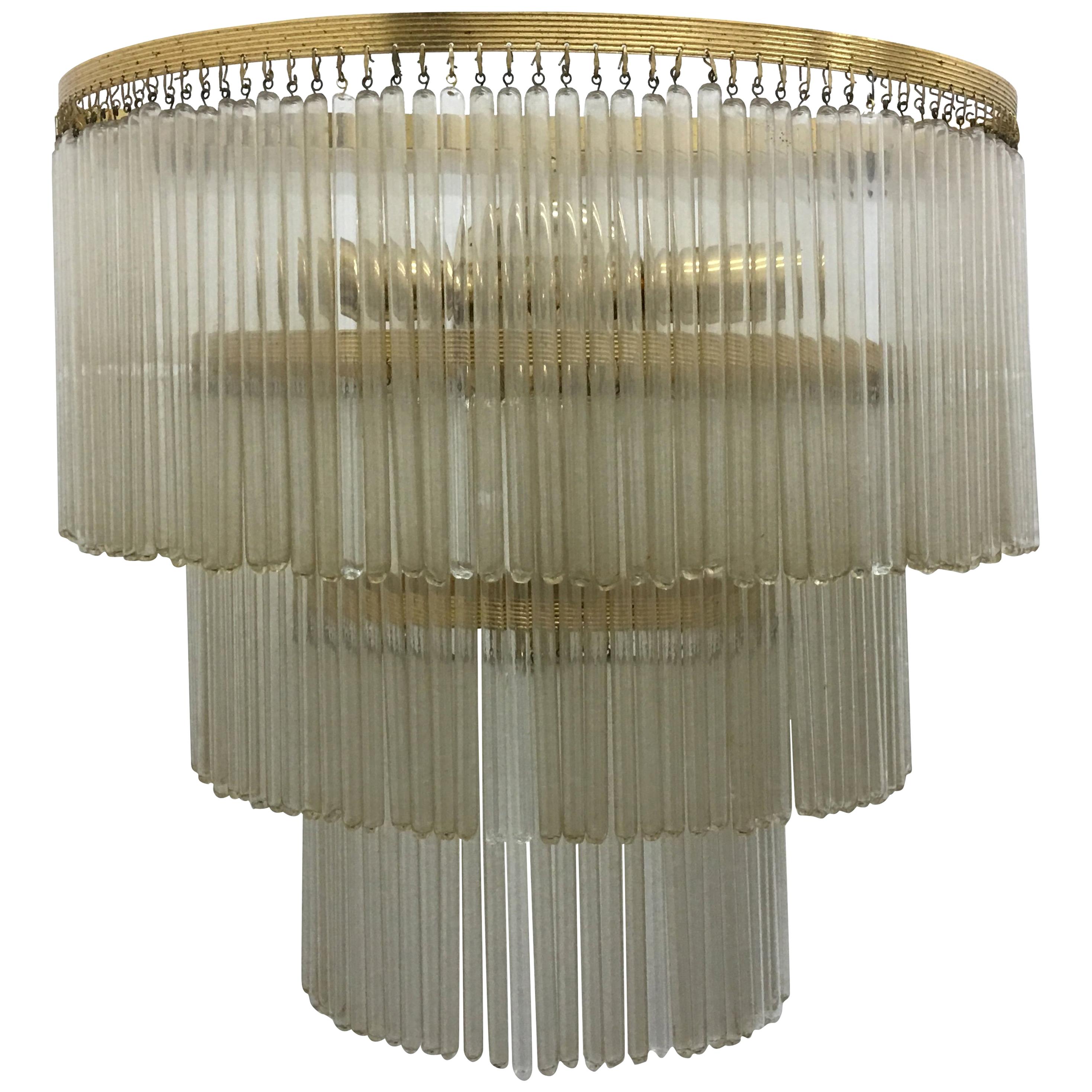 1950s Mid-Century Modern Brass and Glass Huge Wall Sconce For Sale