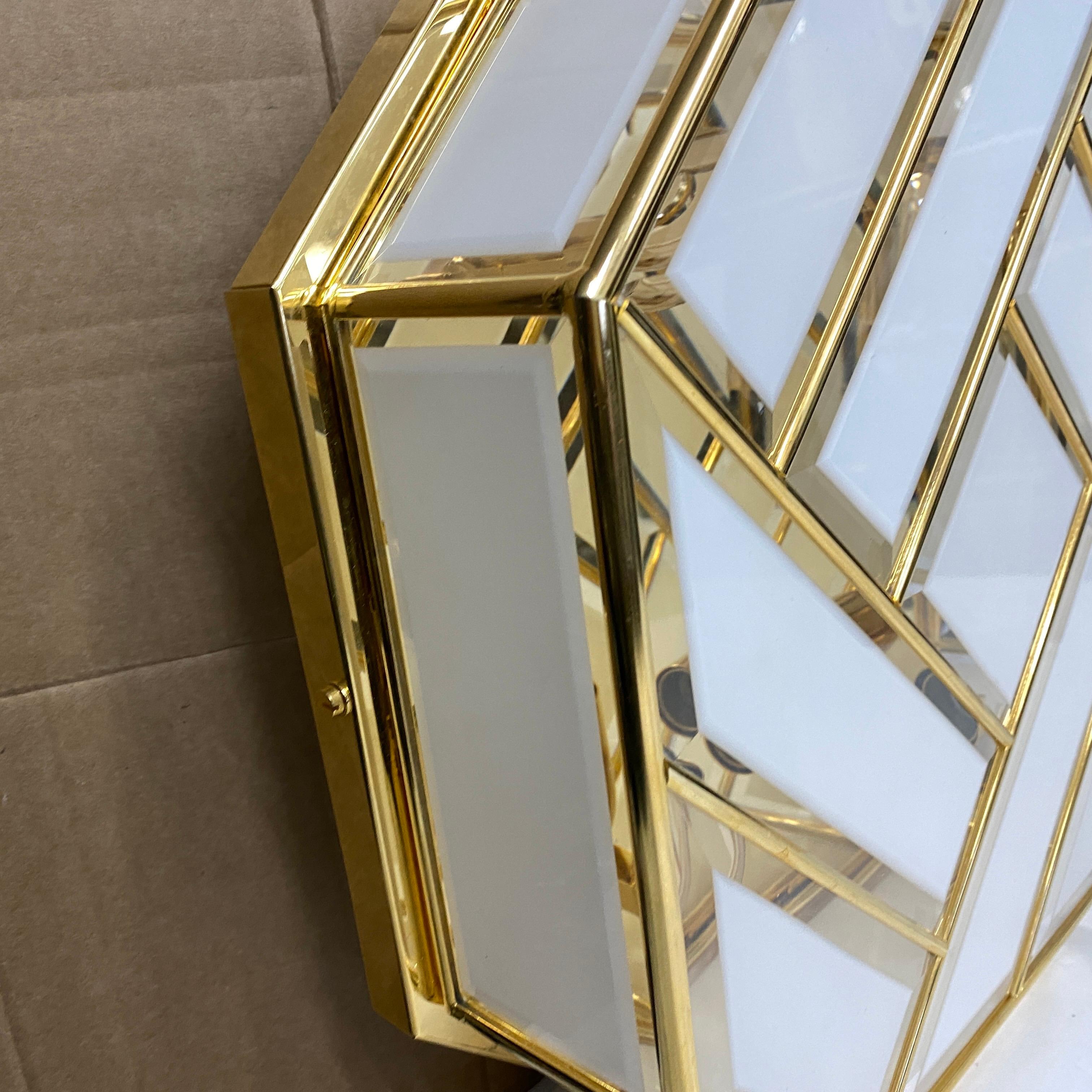 Mid-Century Modern Brass and Glass Italian Ceiling Light, 1970s In Excellent Condition In Aci Castello, IT