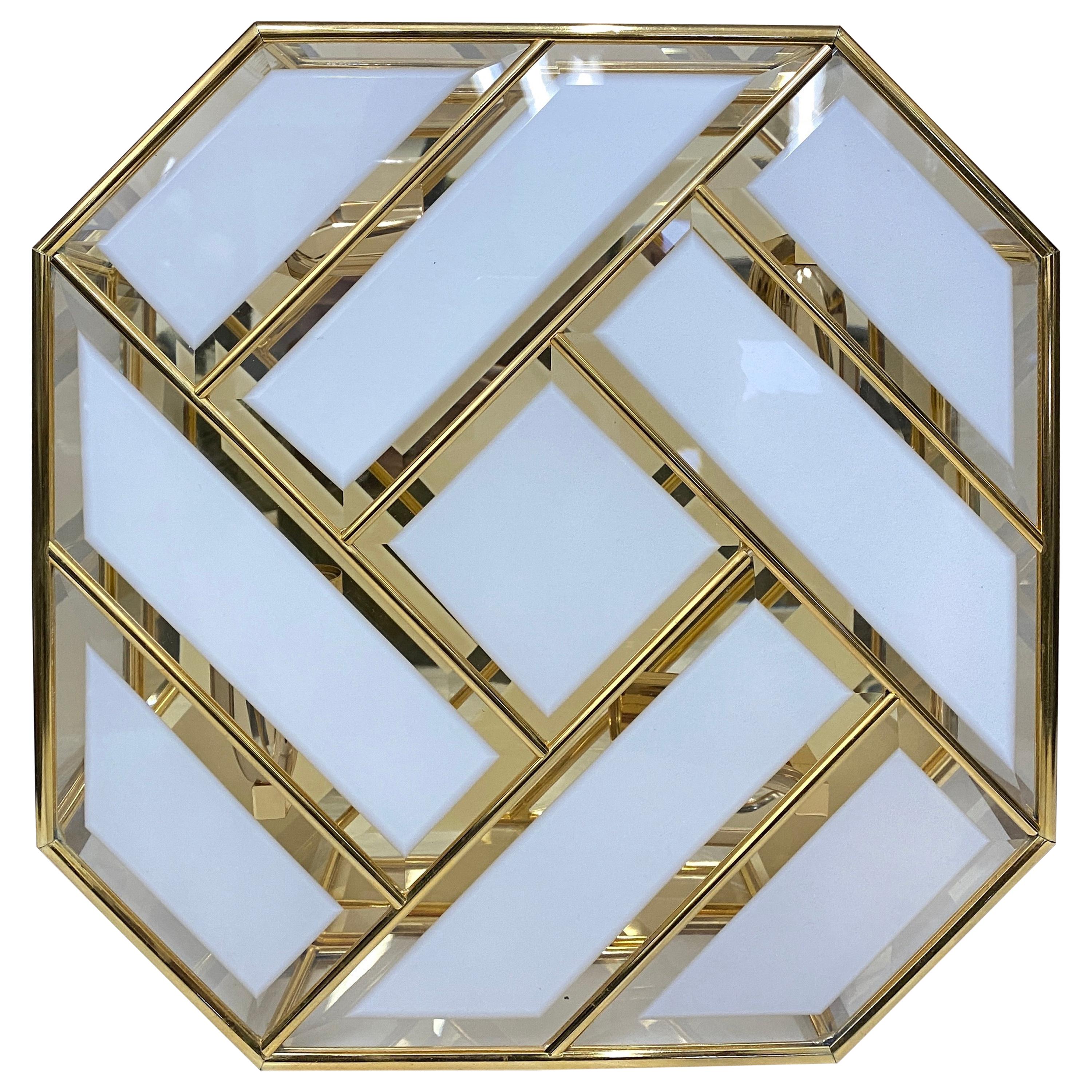 Mid-Century Modern Brass and Glass Italian Ceiling Light, 1970s