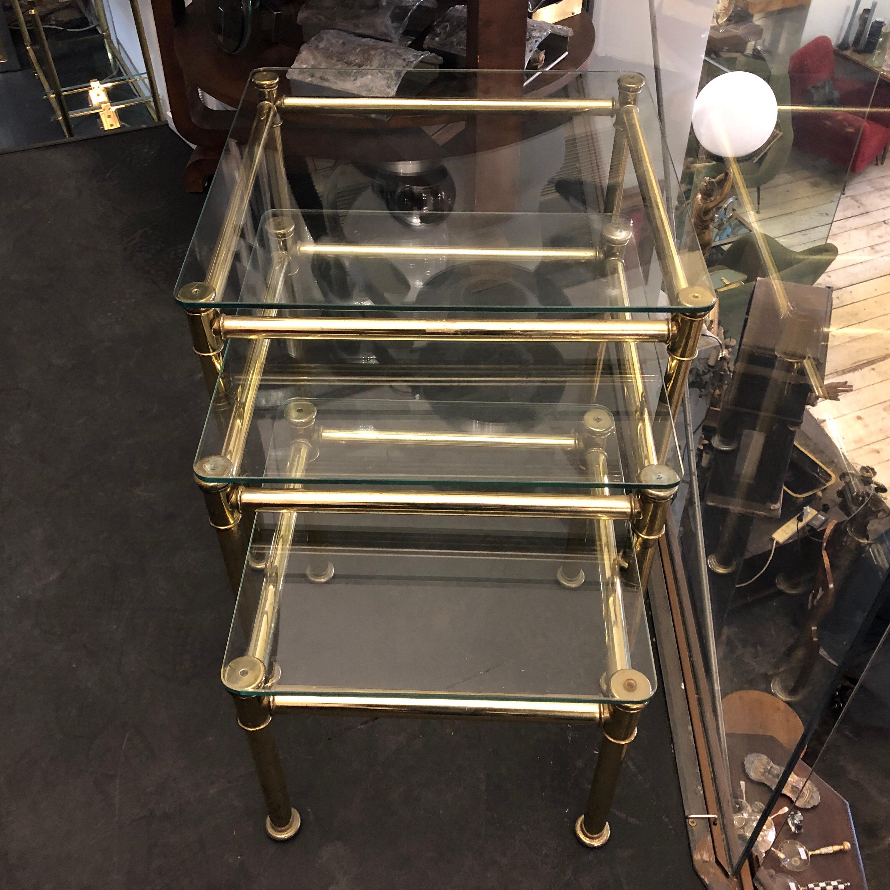 Mid-Century Modern Brass and Glass Italian Nesting Tables, circa 1960 In Good Condition In Aci Castello, IT