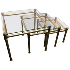 Mid-Century Modern Brass and Glass Italian Nesting Tables, circa 1960