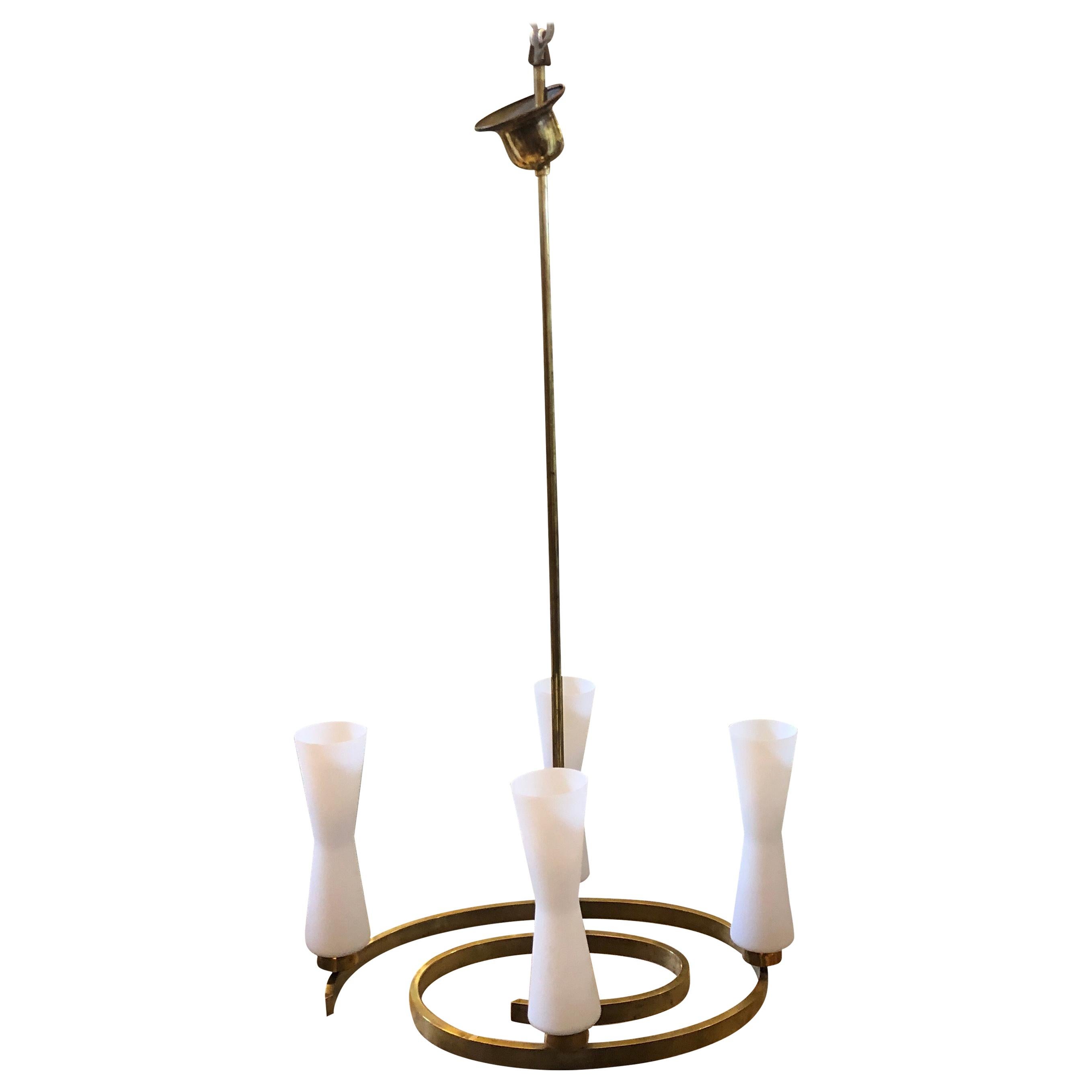 Mid-Century Modern Brass and Glass Italian Oval Chandelier, circa 1950