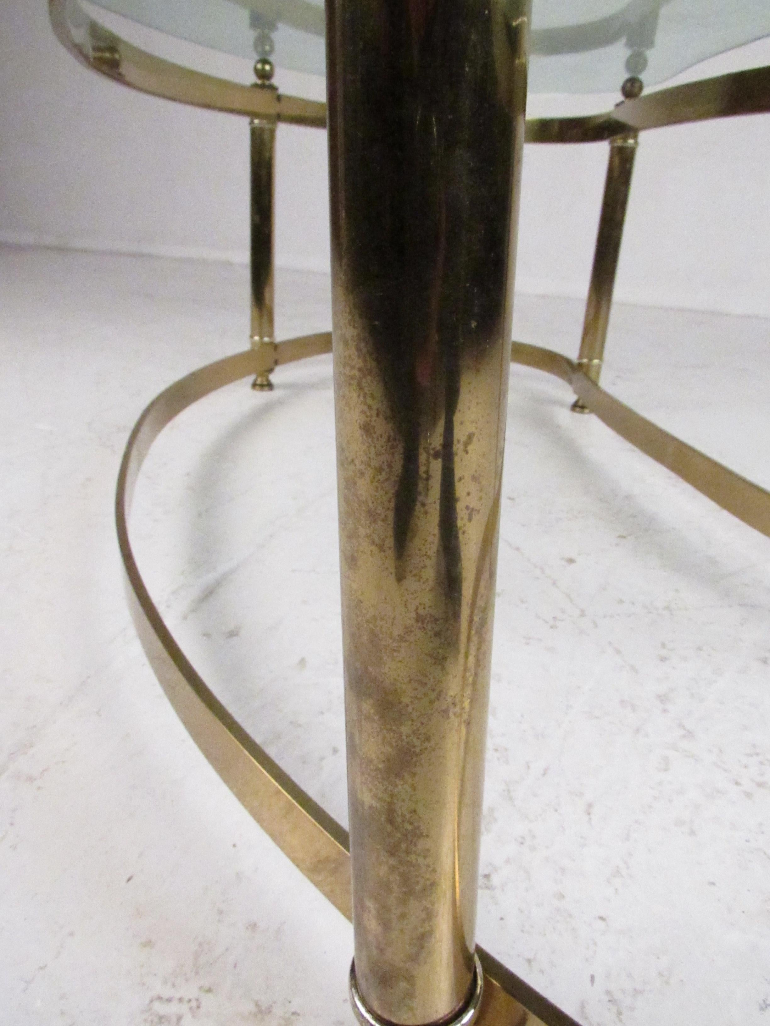 Late 20th Century Mid-Century Modern Brass and Glass Kidney Shaped Coffee Table