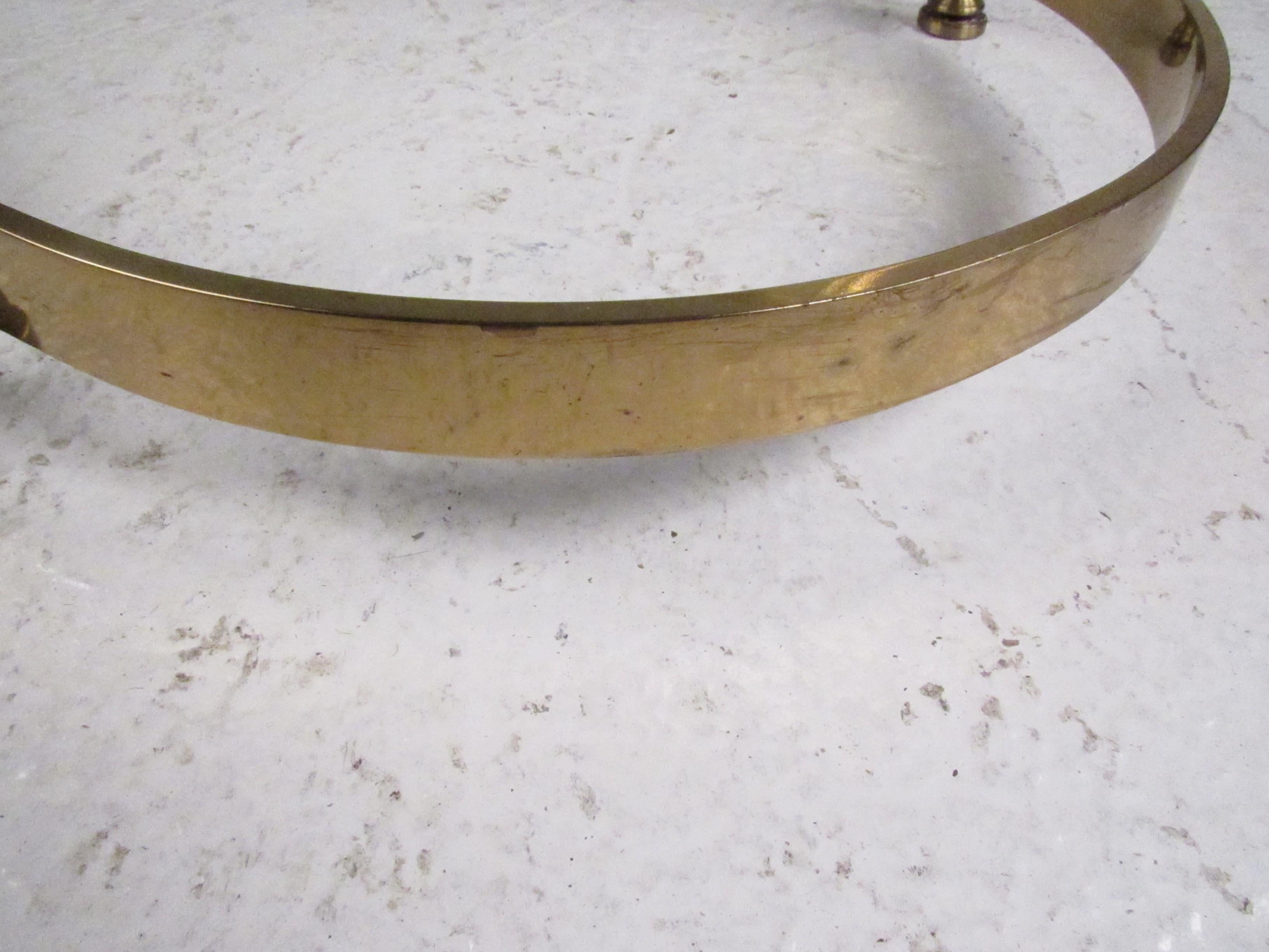 Mid-Century Modern Brass and Glass Kidney Shaped Coffee Table 1