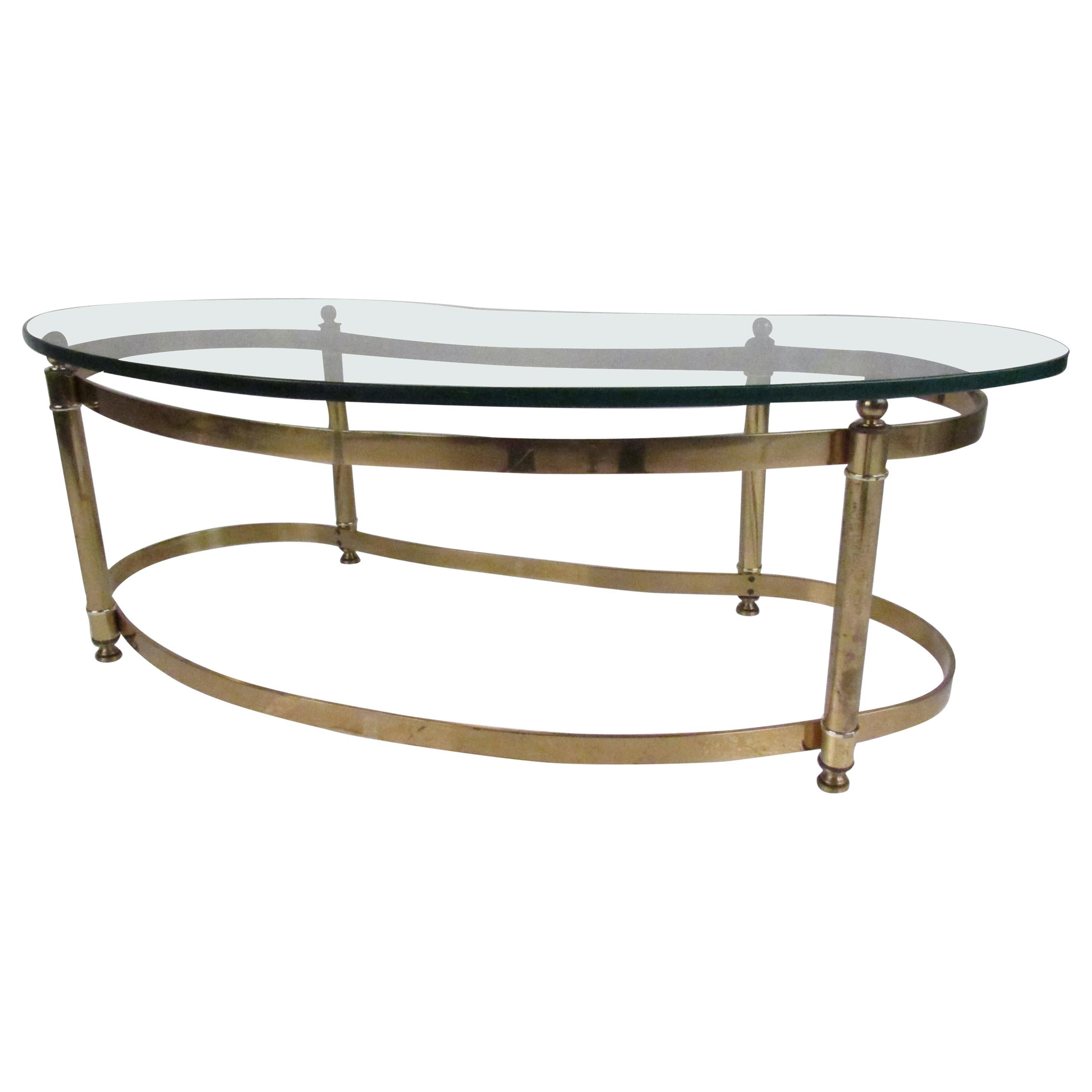 Mid-Century Modern Brass and Glass Kidney Shaped Coffee Table