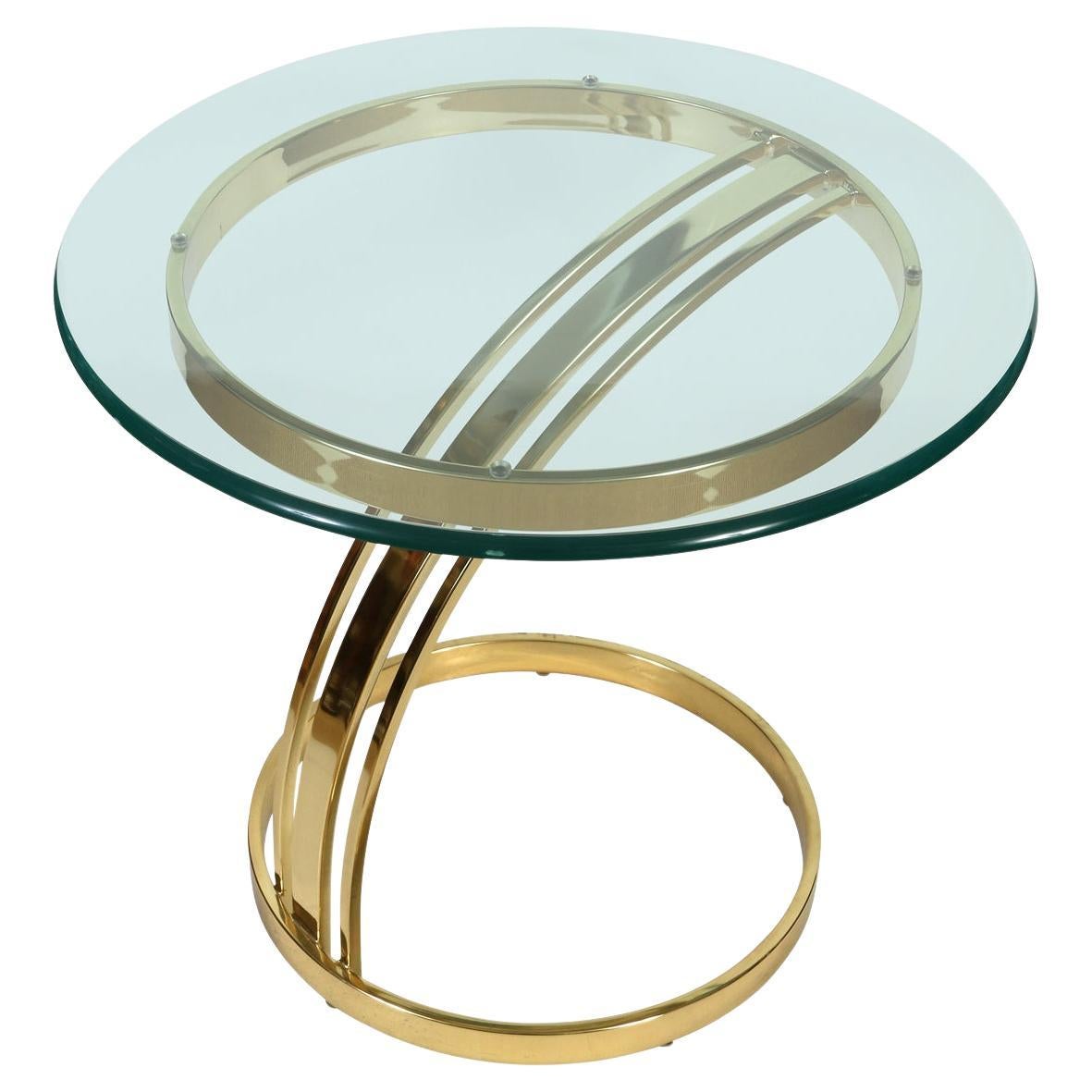 Mid Century Modern Brass and Glass Milo Baughman Style Side Table