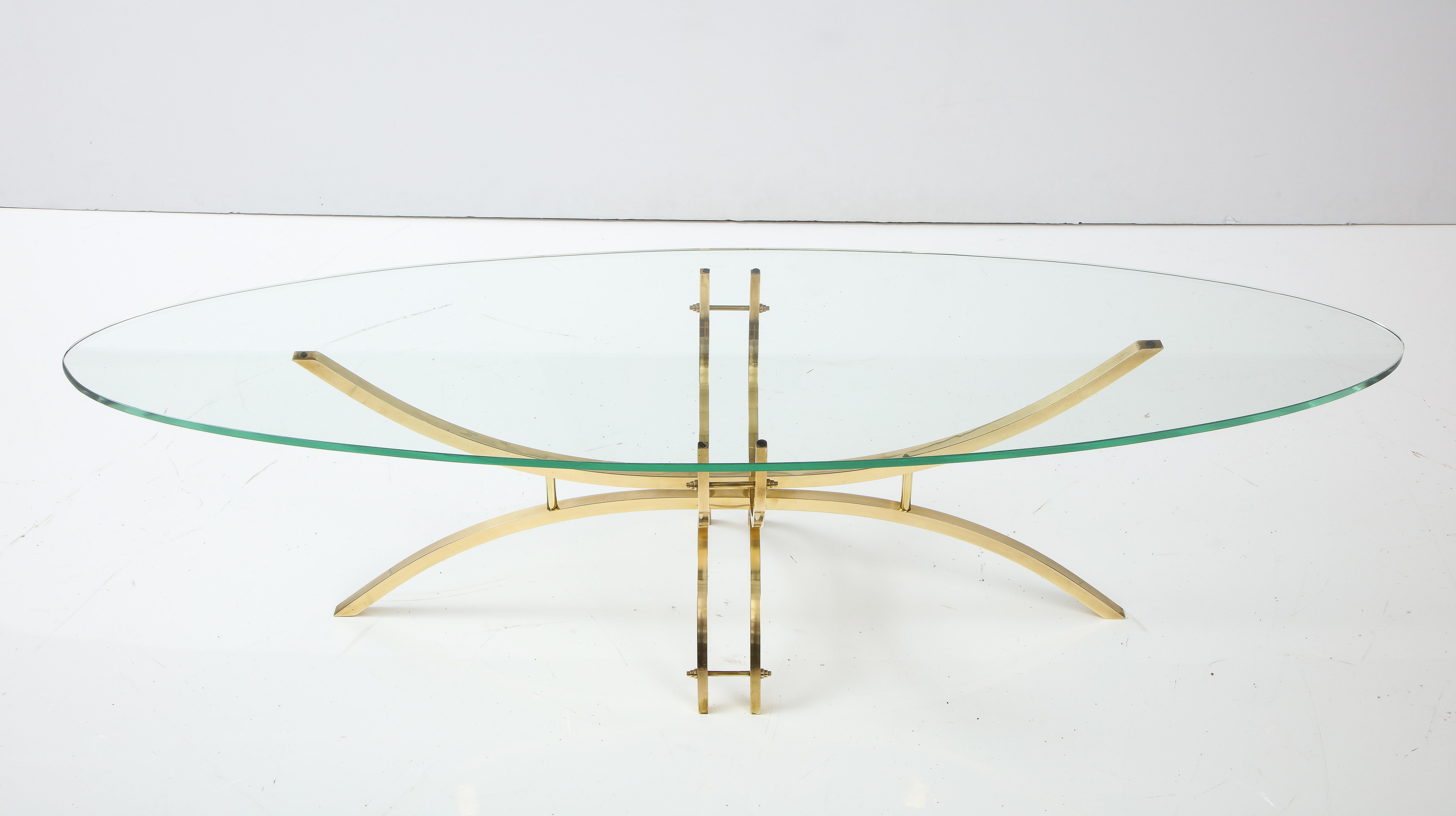 American Mid-Century Modern Brass And Glass Oval Coffee Table