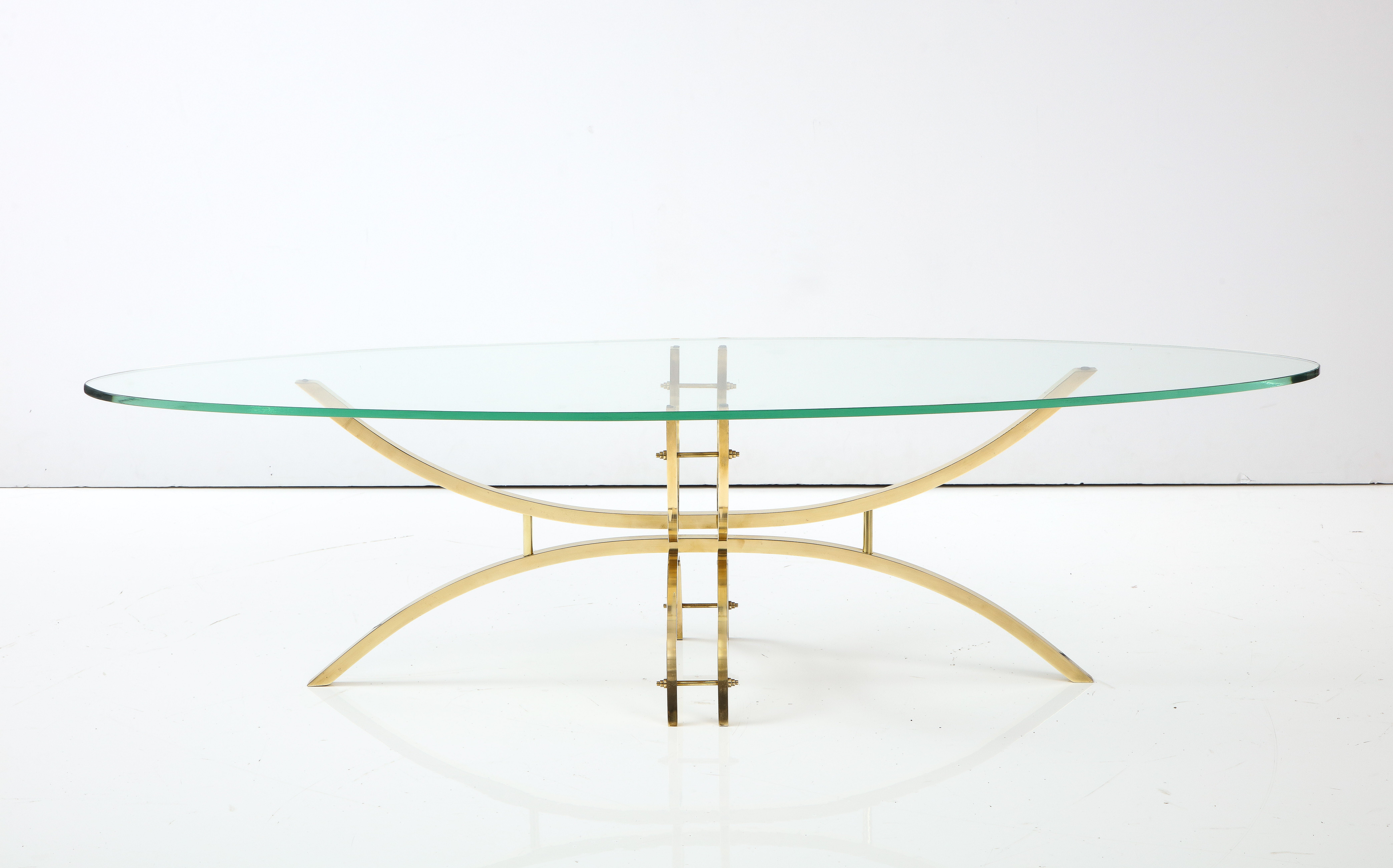 Mid-Century Modern Brass And Glass Oval Coffee Table