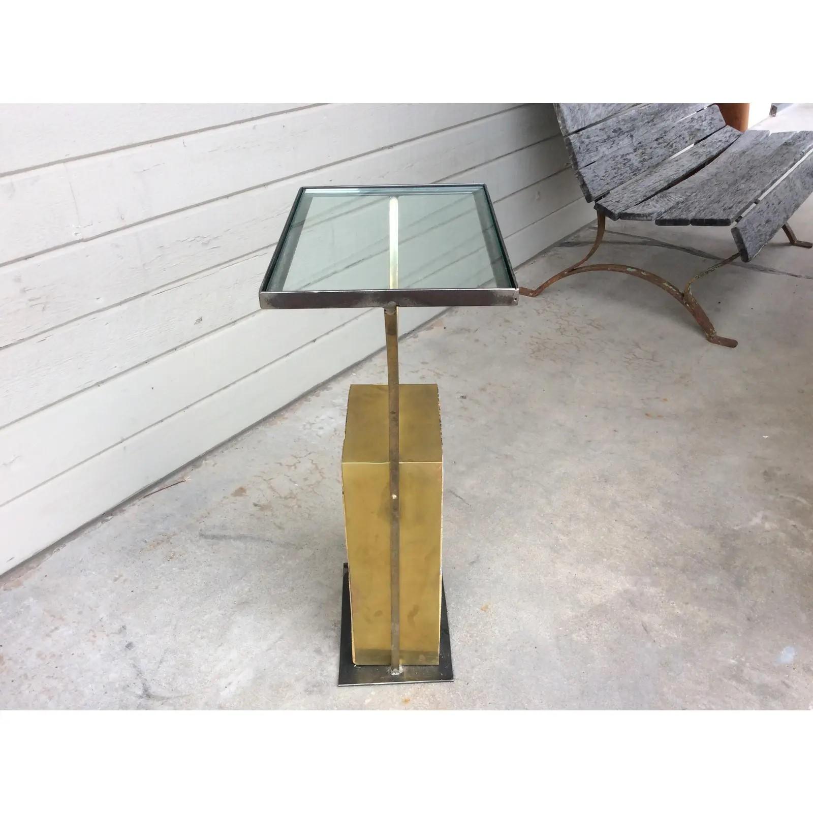American Mid-Century Modern Brass and Glass Side Table For Sale