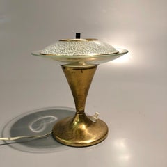 Mid-Century Modern Brass and Glass Small Nightstand Lamp, Italy, 1950s