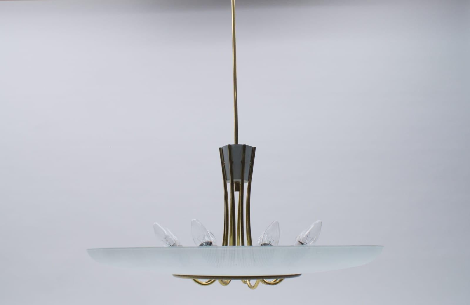 Italian Mid-Century Modern Brass and Glass Sputnik Ceiling Lamp, 1950s