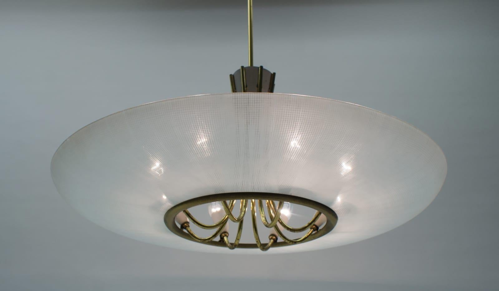 Mid-20th Century Mid-Century Modern Brass and Glass Sputnik Ceiling Lamp, 1950s