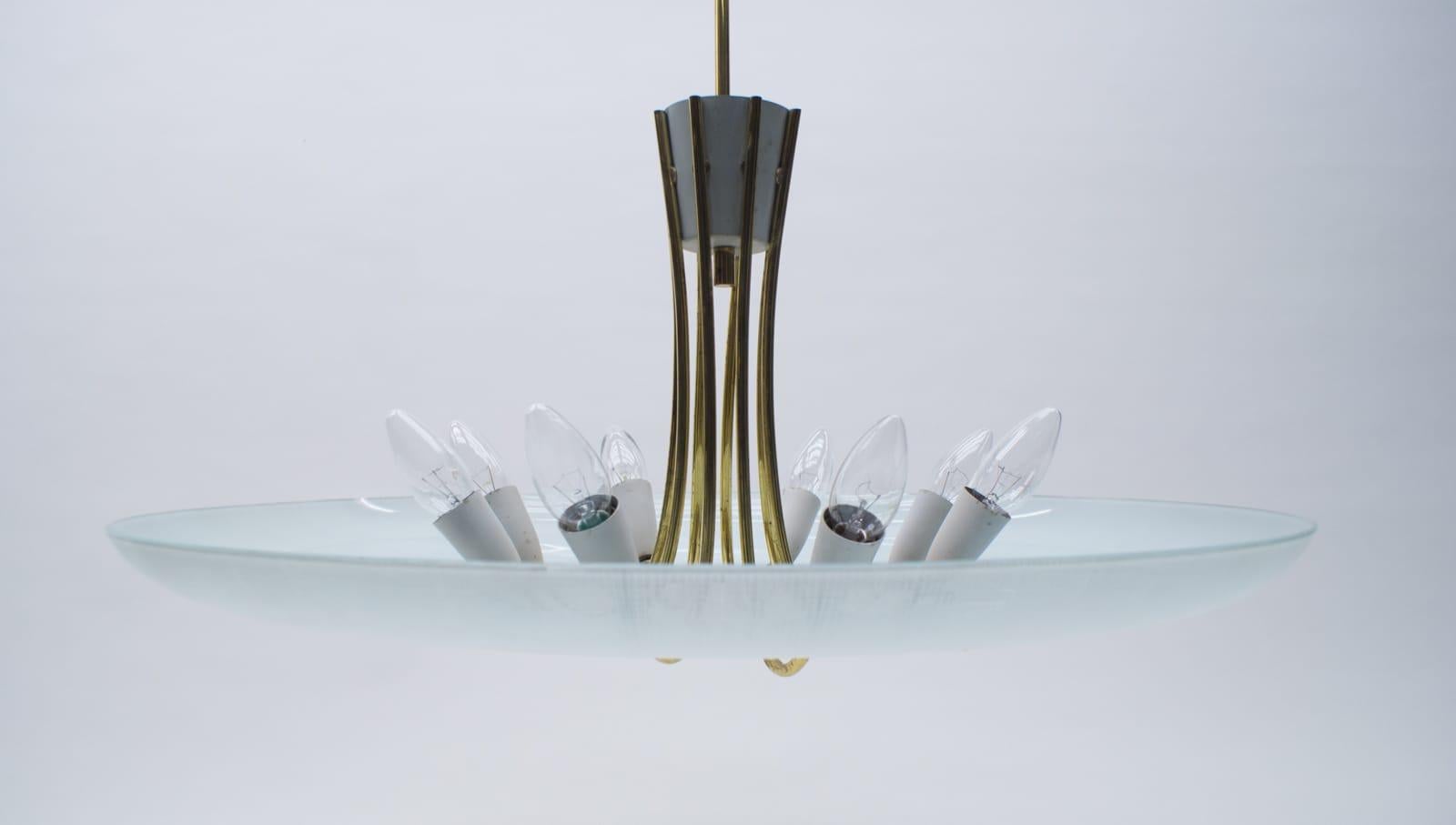 Metal Mid-Century Modern Brass and Glass Sputnik Ceiling Lamp, 1950s