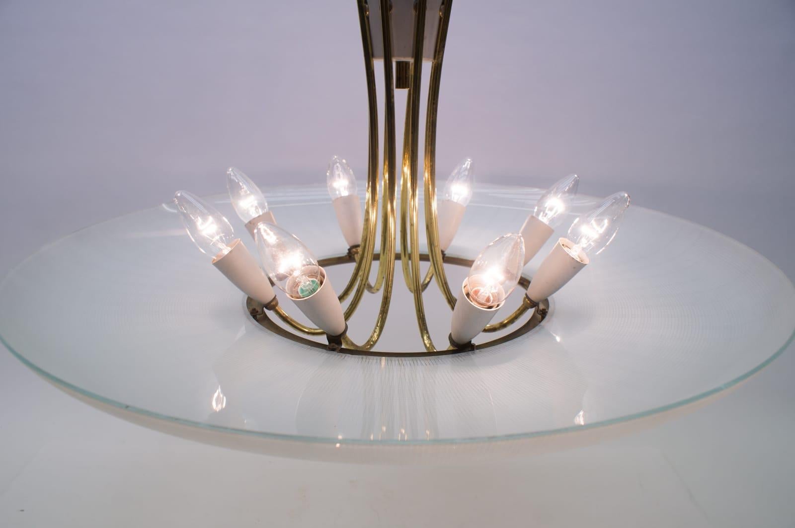 Mid-Century Modern Brass and Glass Sputnik Ceiling Lamp, 1950s 1