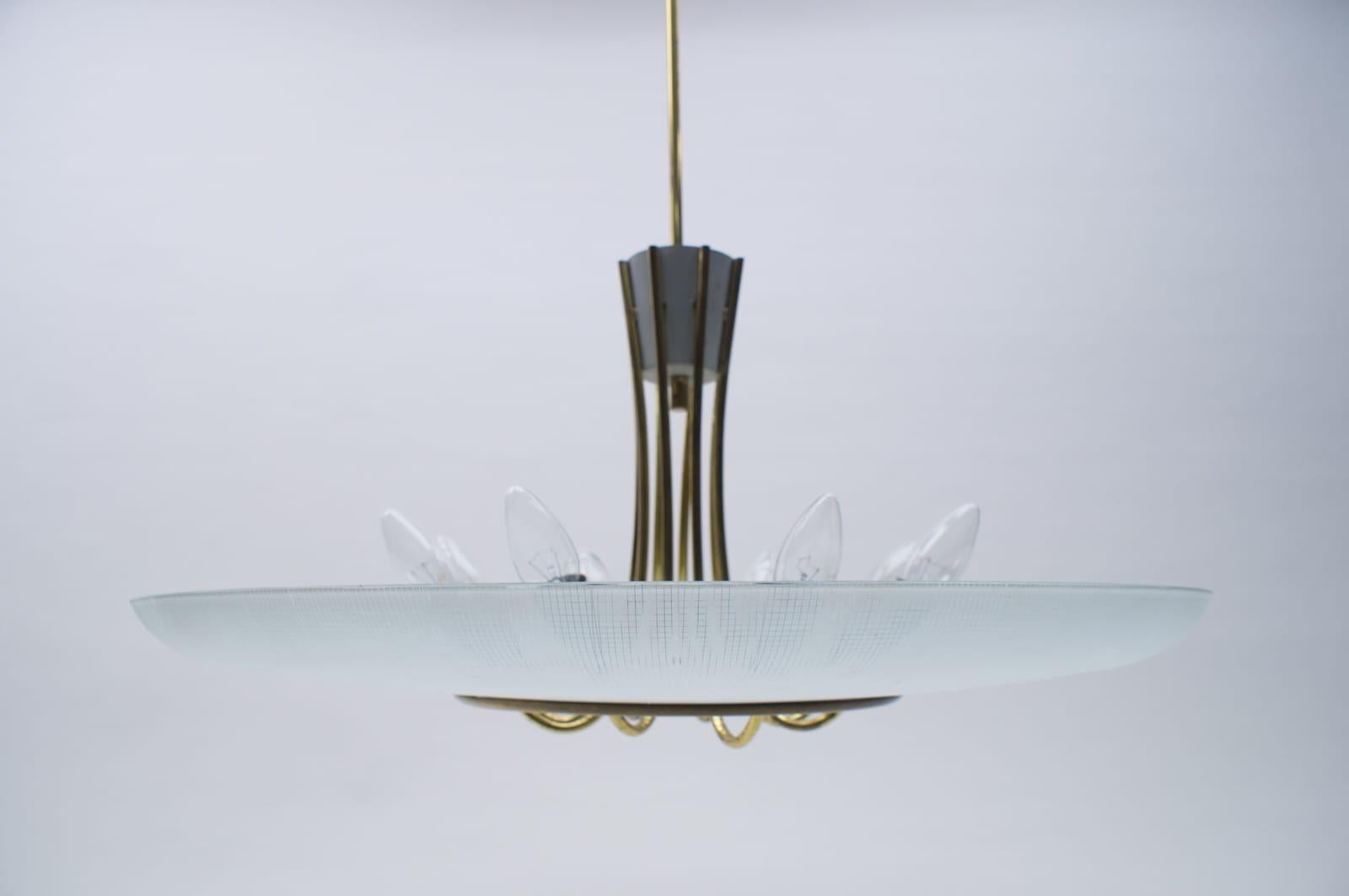 Mid-Century Modern Brass and Glass Sputnik Ceiling Lamp, 1950s 2