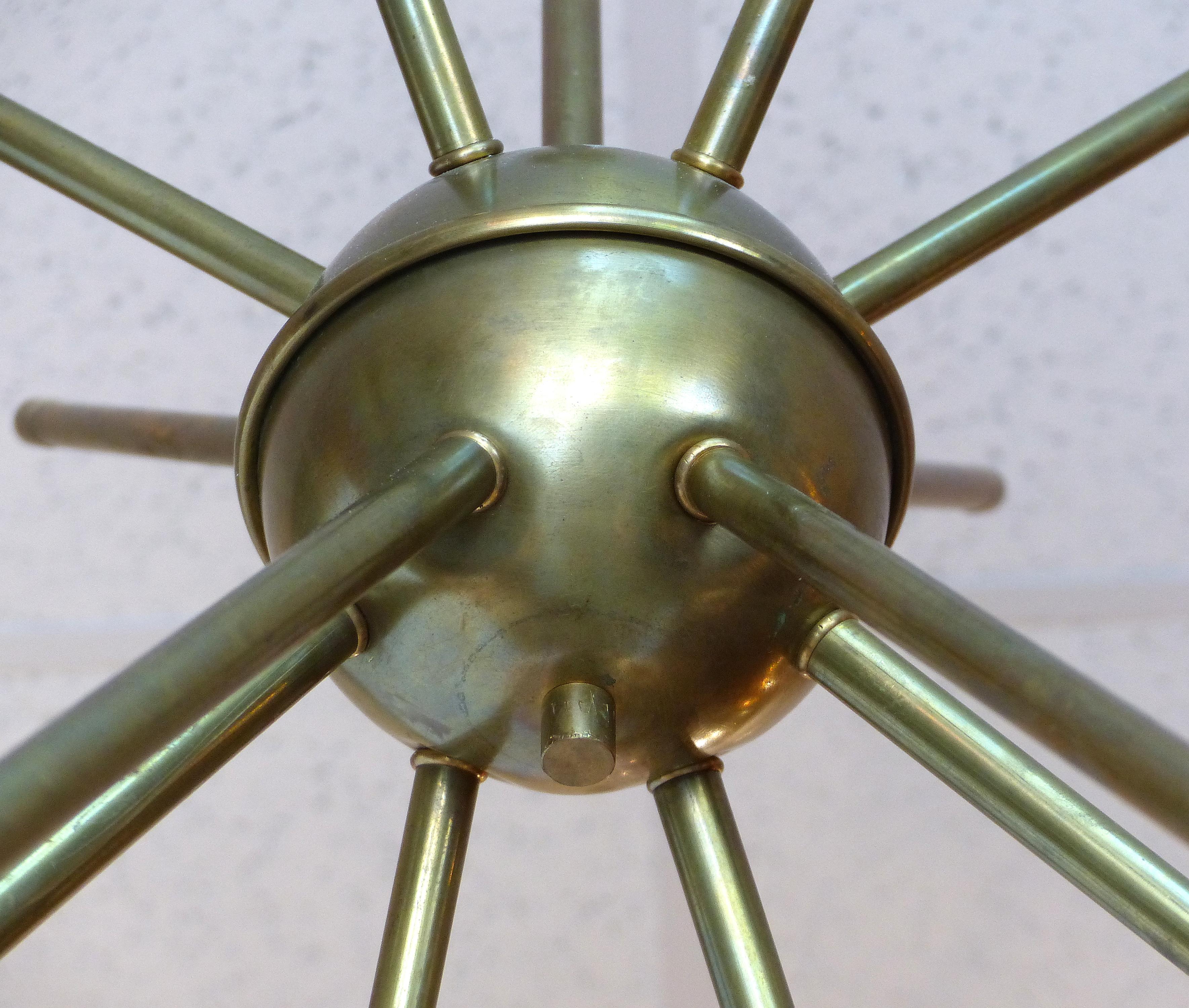 Mid-Century Modern Brass and Glass Sputnik Chandelier 3