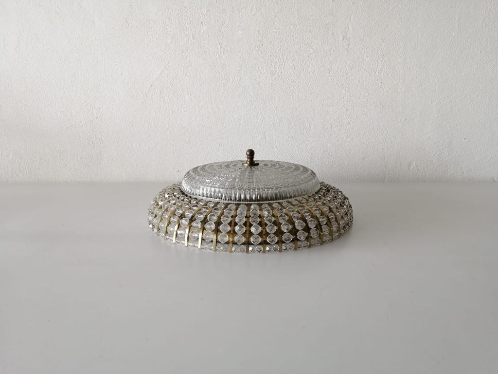 Mid-Century Modern Brass and Glass Stones Ceiling Lamp by Palwa, 1960s Germany In Good Condition For Sale In Hagenbach, DE