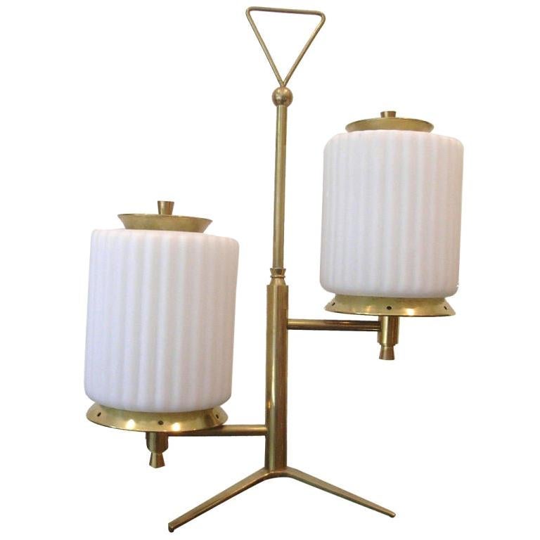 Mid-Century Modern Brass and Glass Table Lamp Attributed to Arteluce