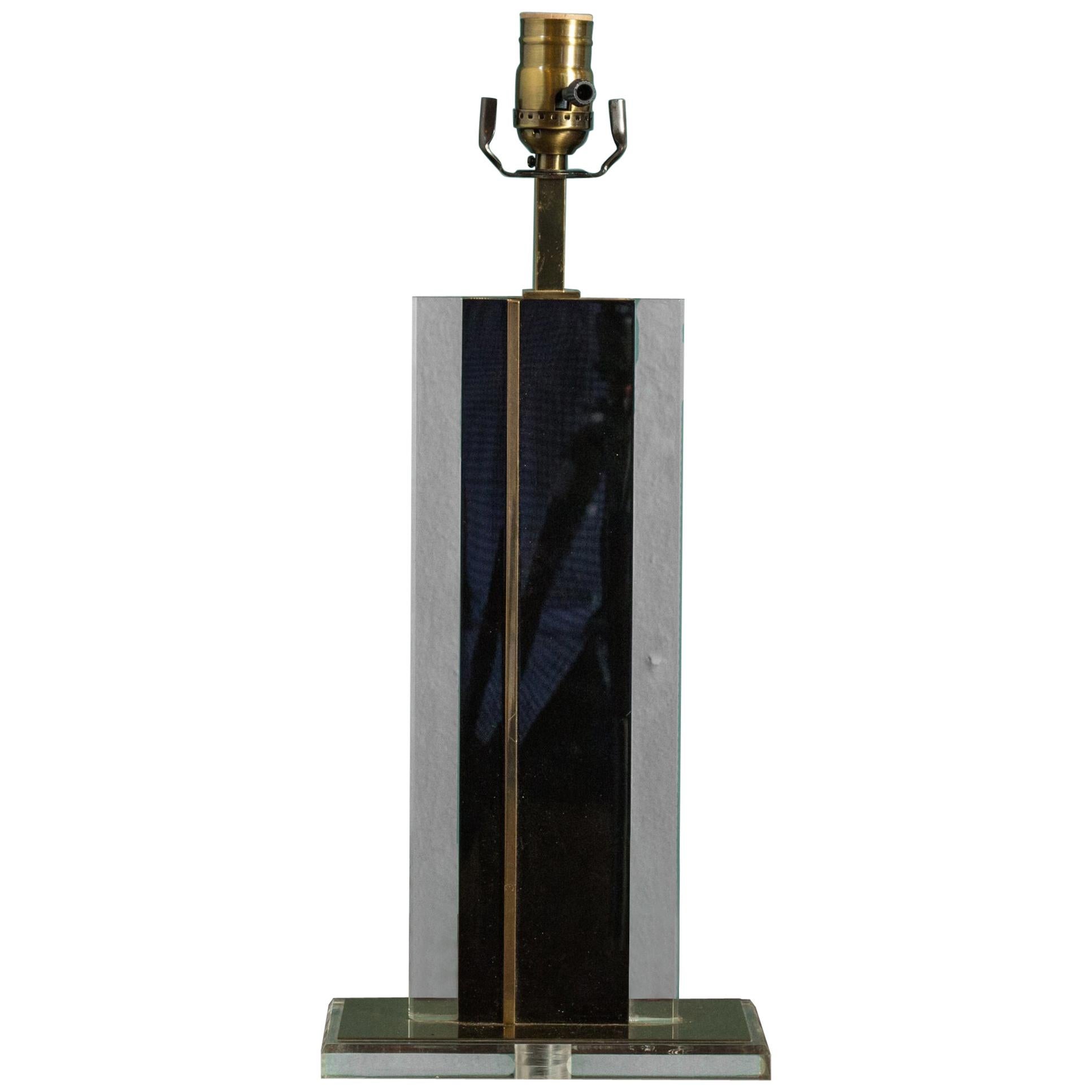 Mid-Century Brass and Clear and Black Glass Lamp