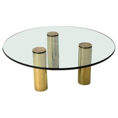 Retro Mid-Century Modern Brass and Glass Tripod Cocktail Table, Pace Collection