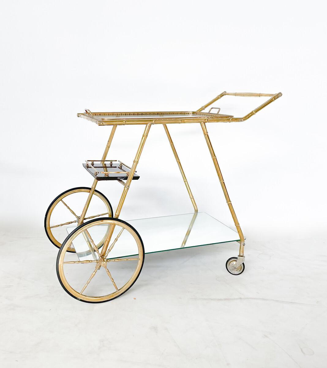 Mid-Century Modern Brass and Glass Trolley, Italy, 1950s.