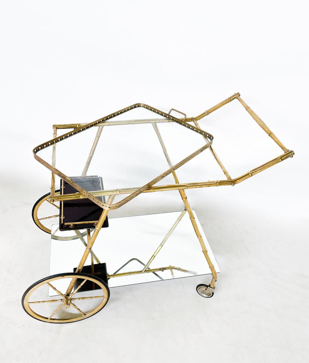 Mid-Century Modern Brass and Glass Trolley, Italy, 1950s In Good Condition For Sale In Brussels, BE