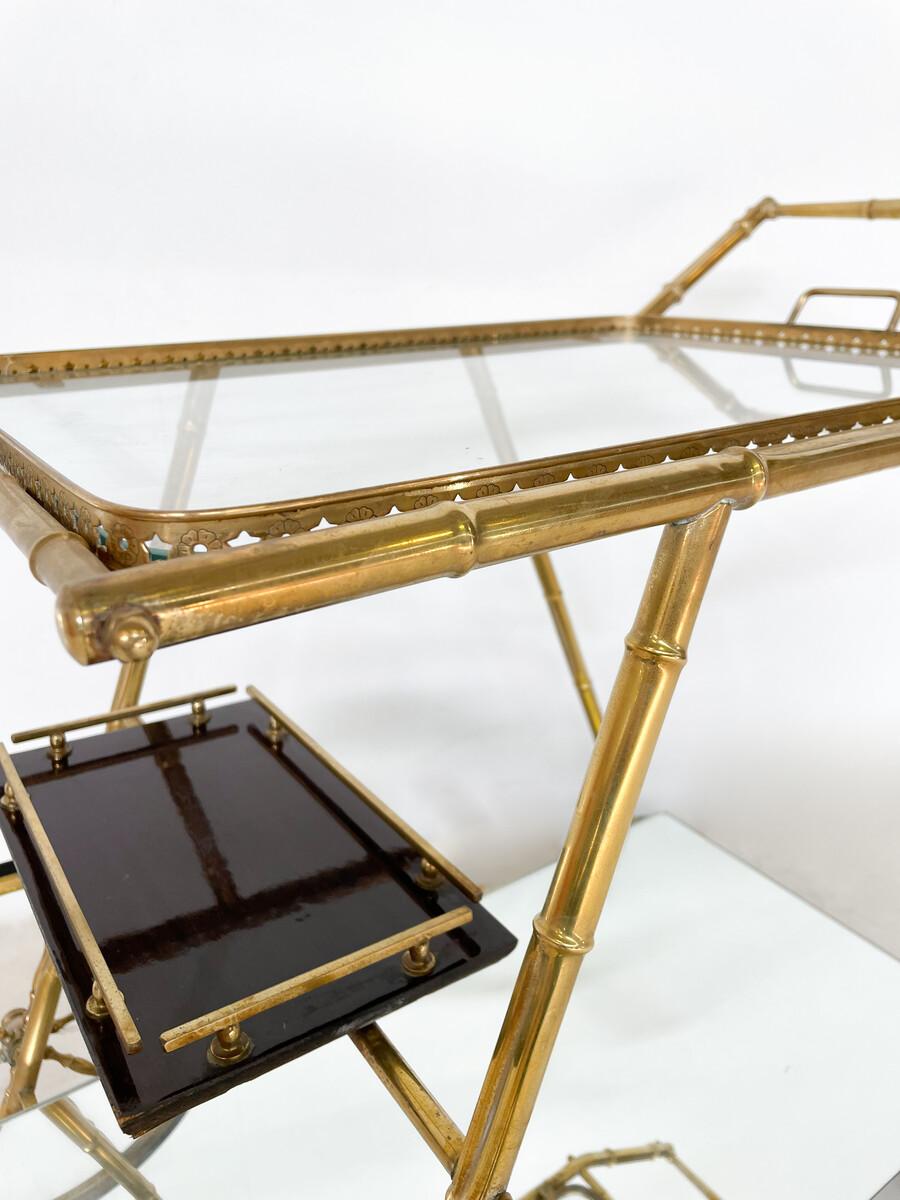 Mid-Century Modern Brass and Glass Trolley, Italy, 1950s For Sale 2