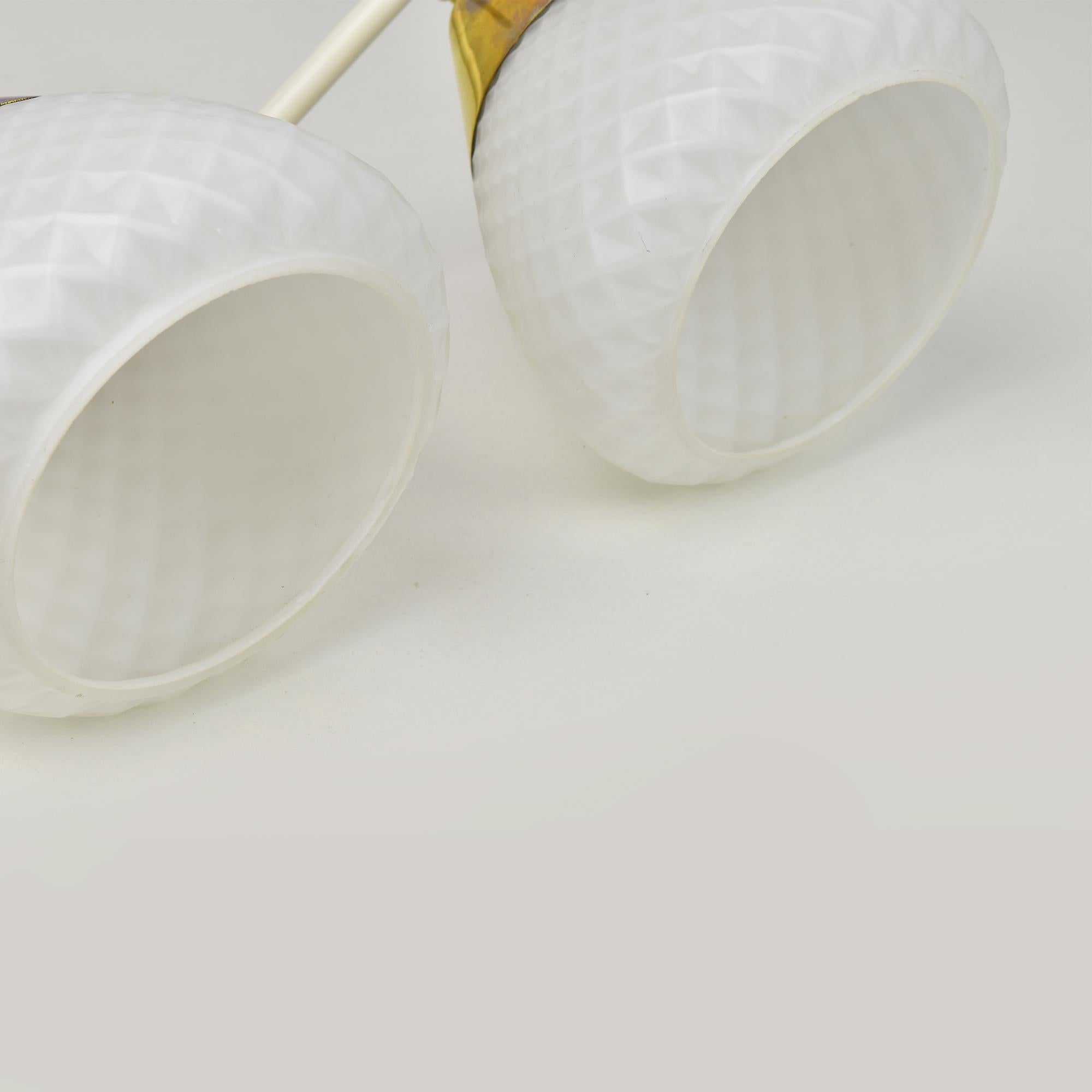 Mid-Century Modern Brass and Glass Wall Sconces with Diamond Pattern Shades For Sale 7