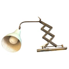 Mid-Century Modern Brass and Green Metal Italian Scissor Lamp, circa 1950