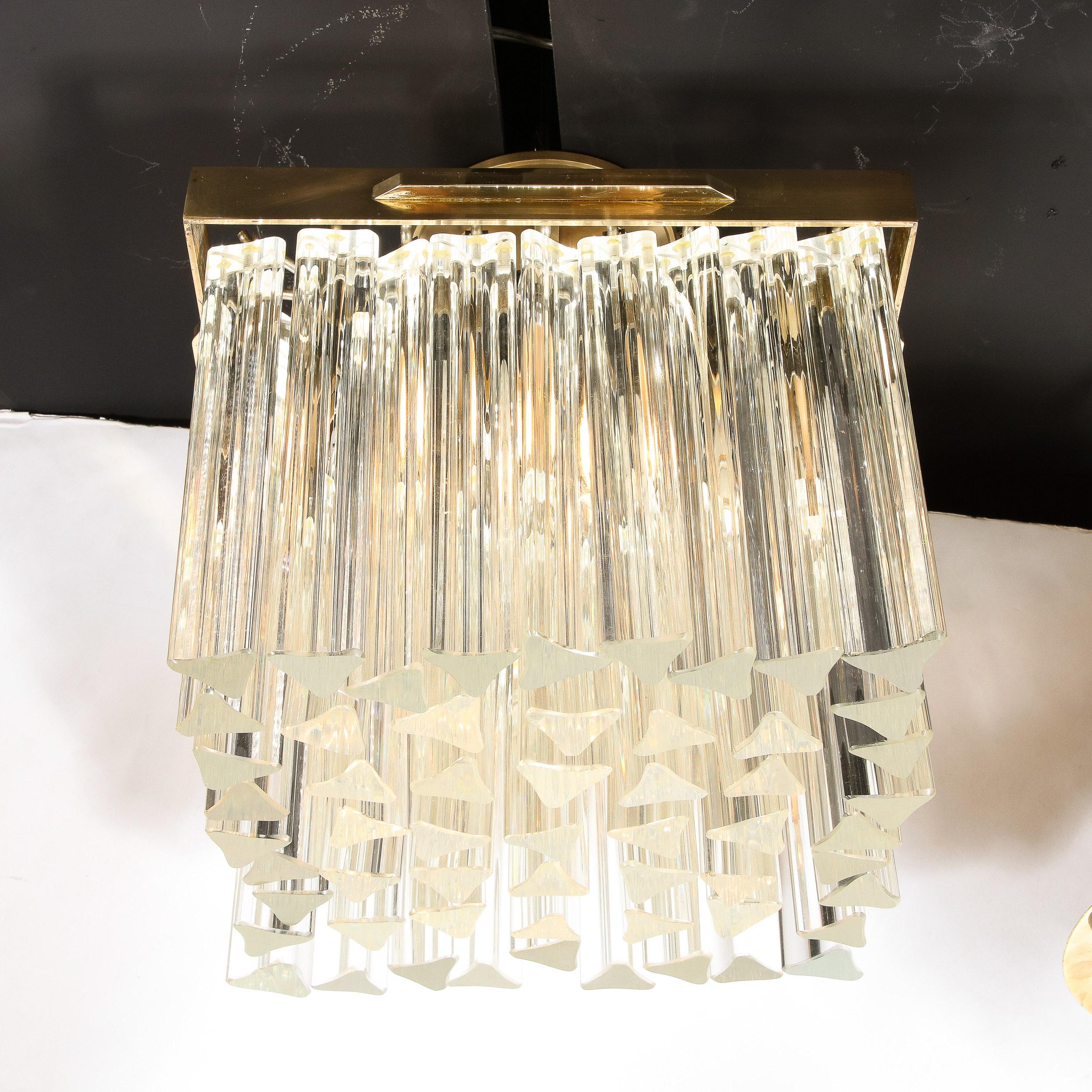 Mid-Century Modern Brass and Hand Blown Murano Camer Glass Flush Mount In Excellent Condition For Sale In New York, NY