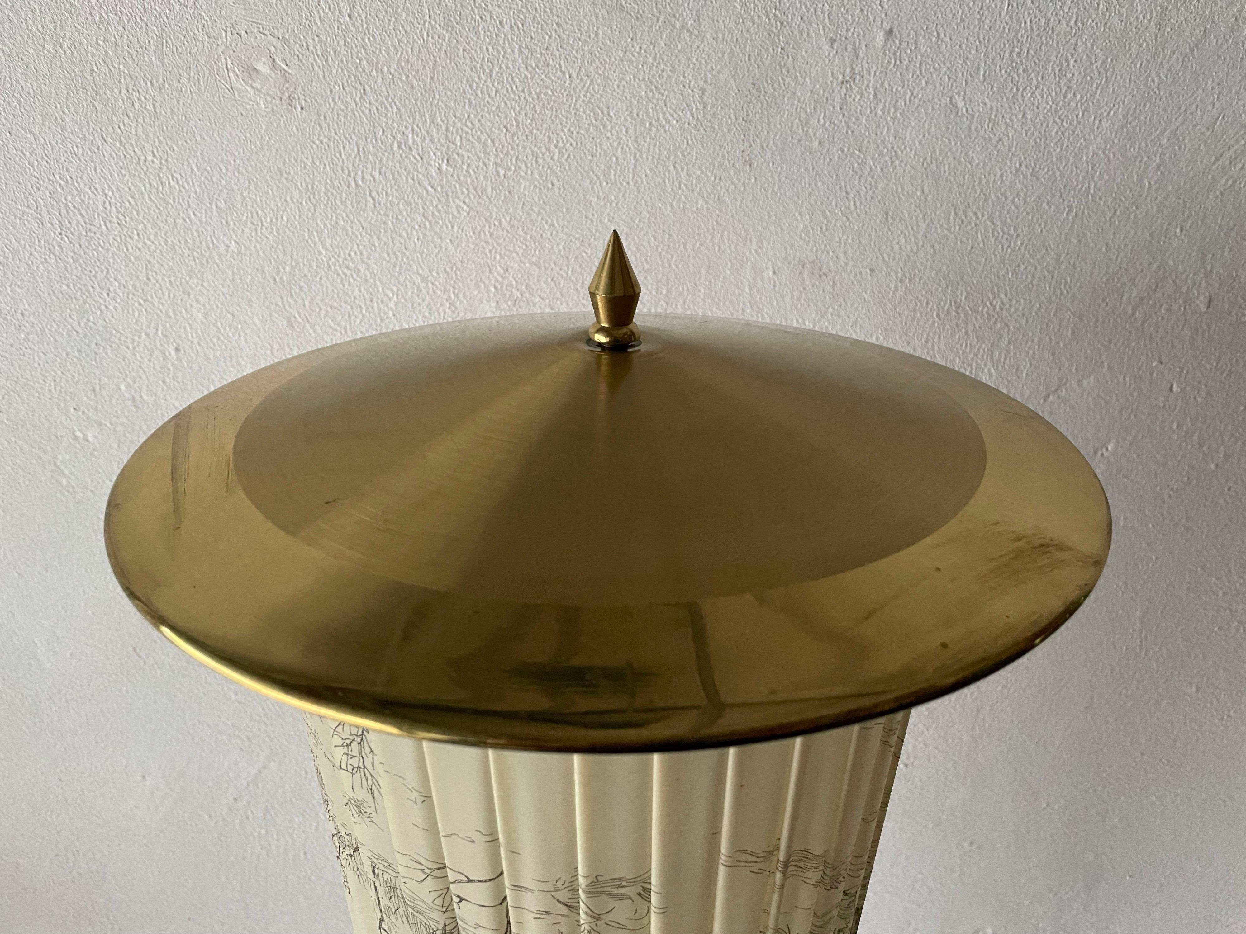 Mid-Century Modern Brass and Illustrated Fabric Floor Lamp, 1950s, Germany For Sale 3