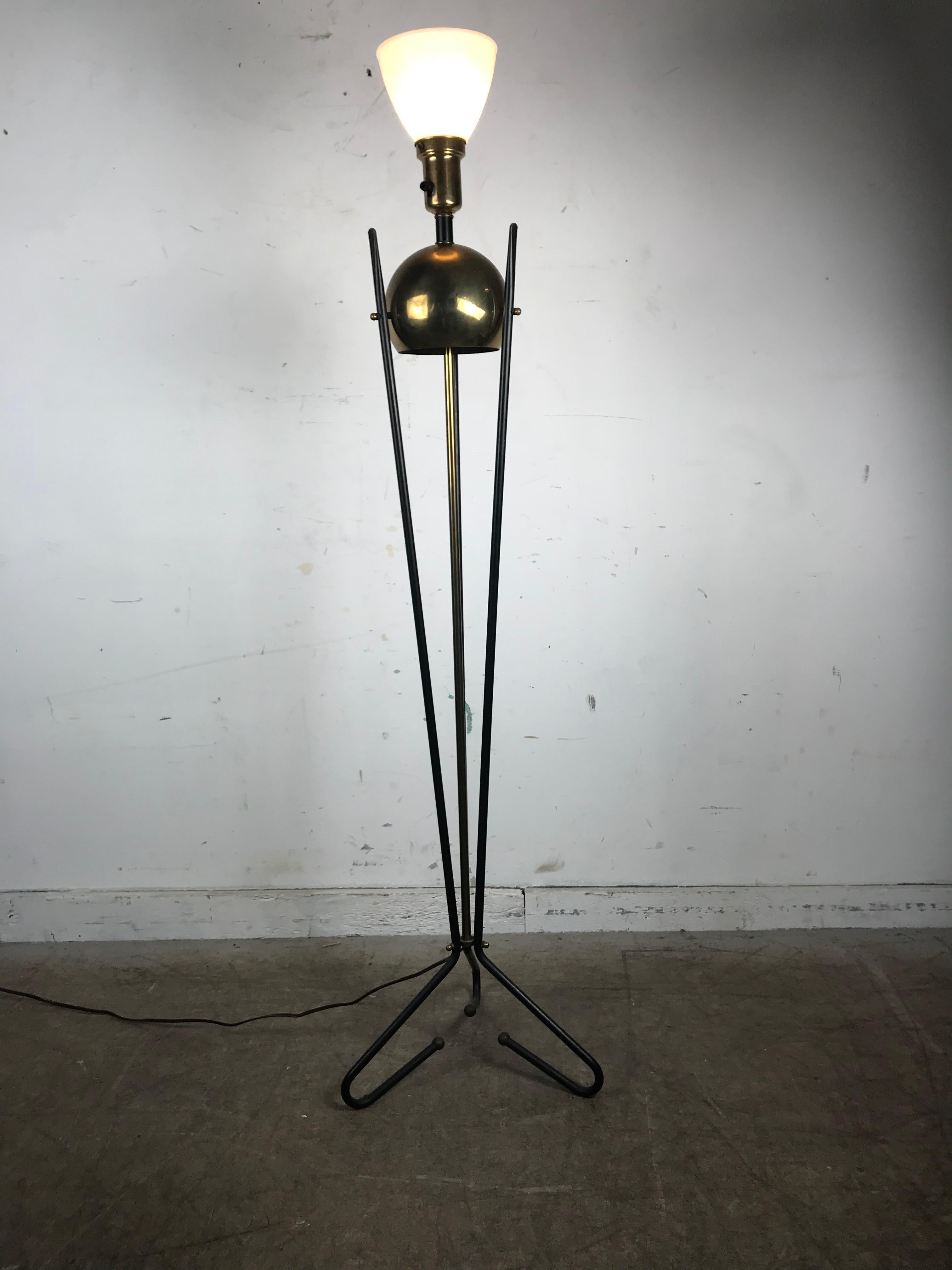 American Mid-Century Modern Brass and Iron Floor Lamp, Gerald Thurston for Lightolier