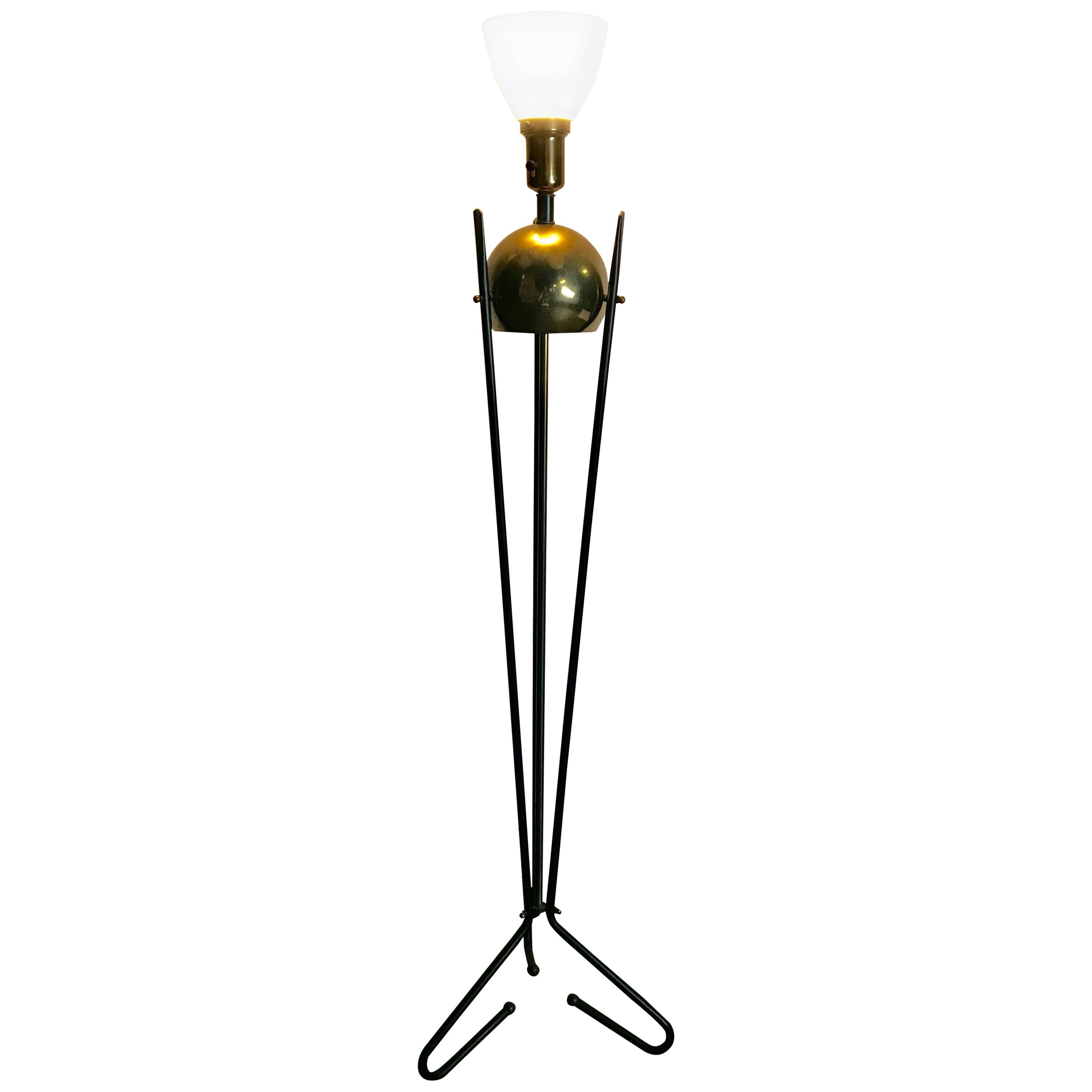 Mid-Century Modern Brass and Iron Floor Lamp, Gerald Thurston for Lightolier