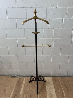 Mid-Century Modern Brass and Iron Valet, Adjustable Faux Bamboo Detail