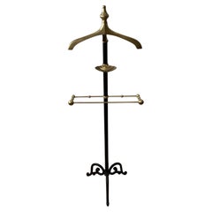 Mid-Century Modern Brass and Iron Valet, Adjustable Faux Bamboo Detail