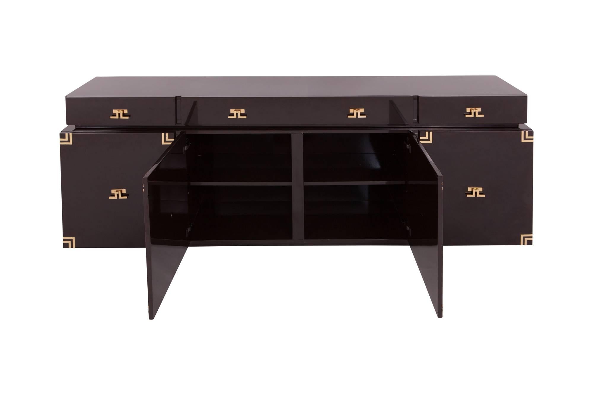 Mid-20th Century Mid-Century Modern Brass and Lacquer Credenza, France, 1960s