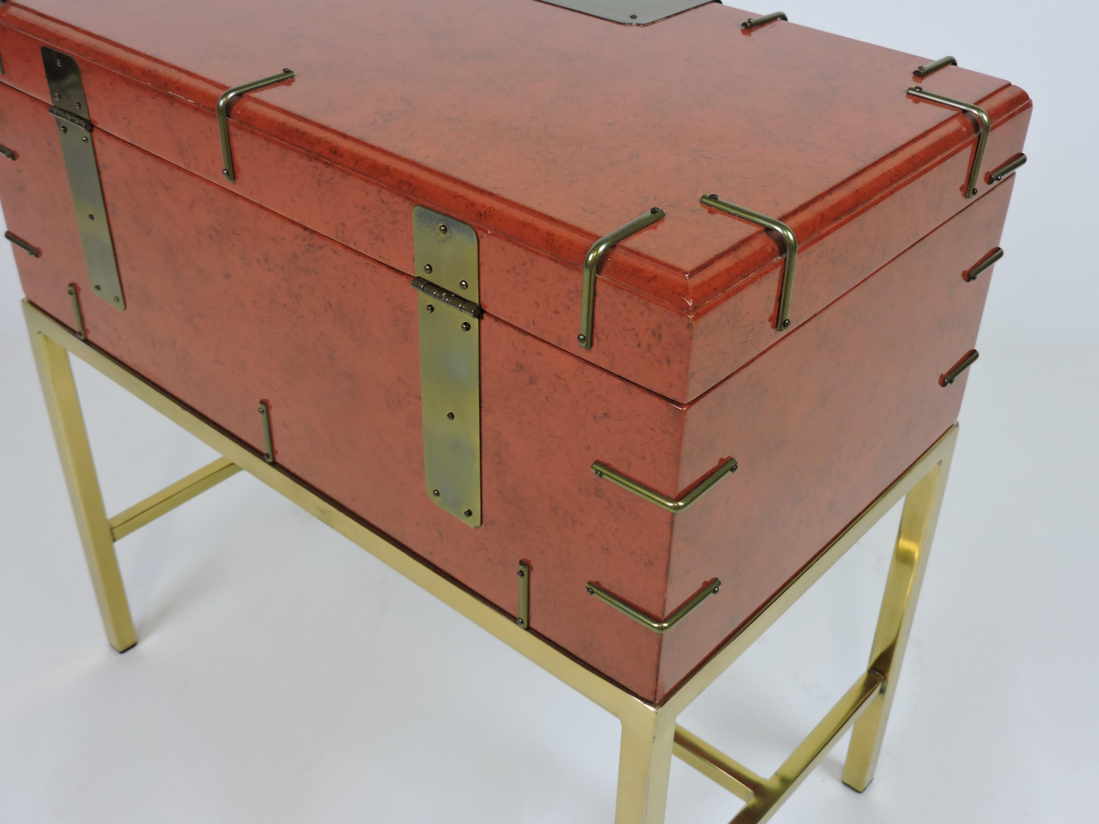Mid Century Modern Brass and Lacquer Vintage Campaign Style Chest or End Table 4