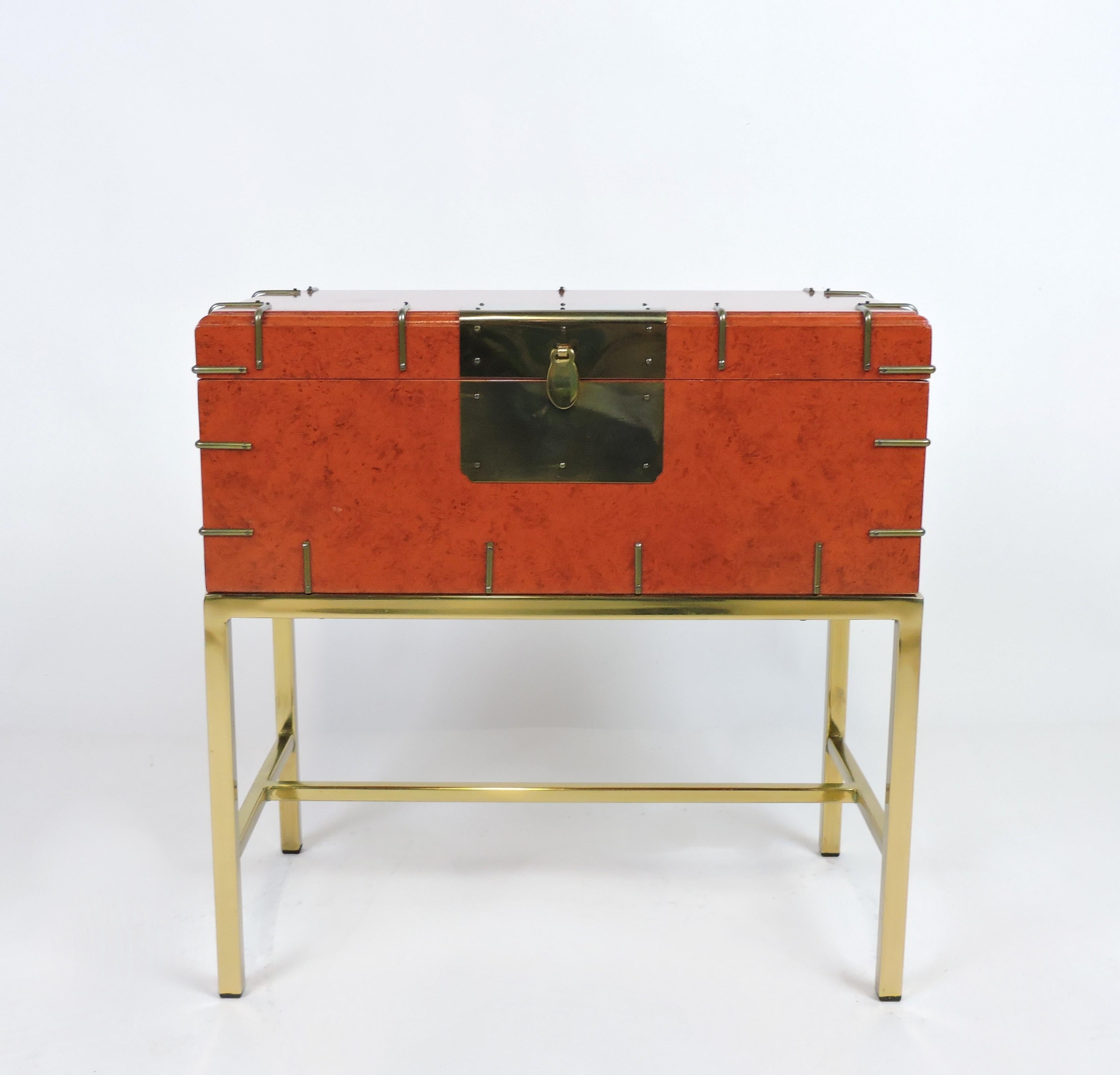 Mid Century Modern Brass and Lacquer Vintage Campaign Style Chest or End Table 5