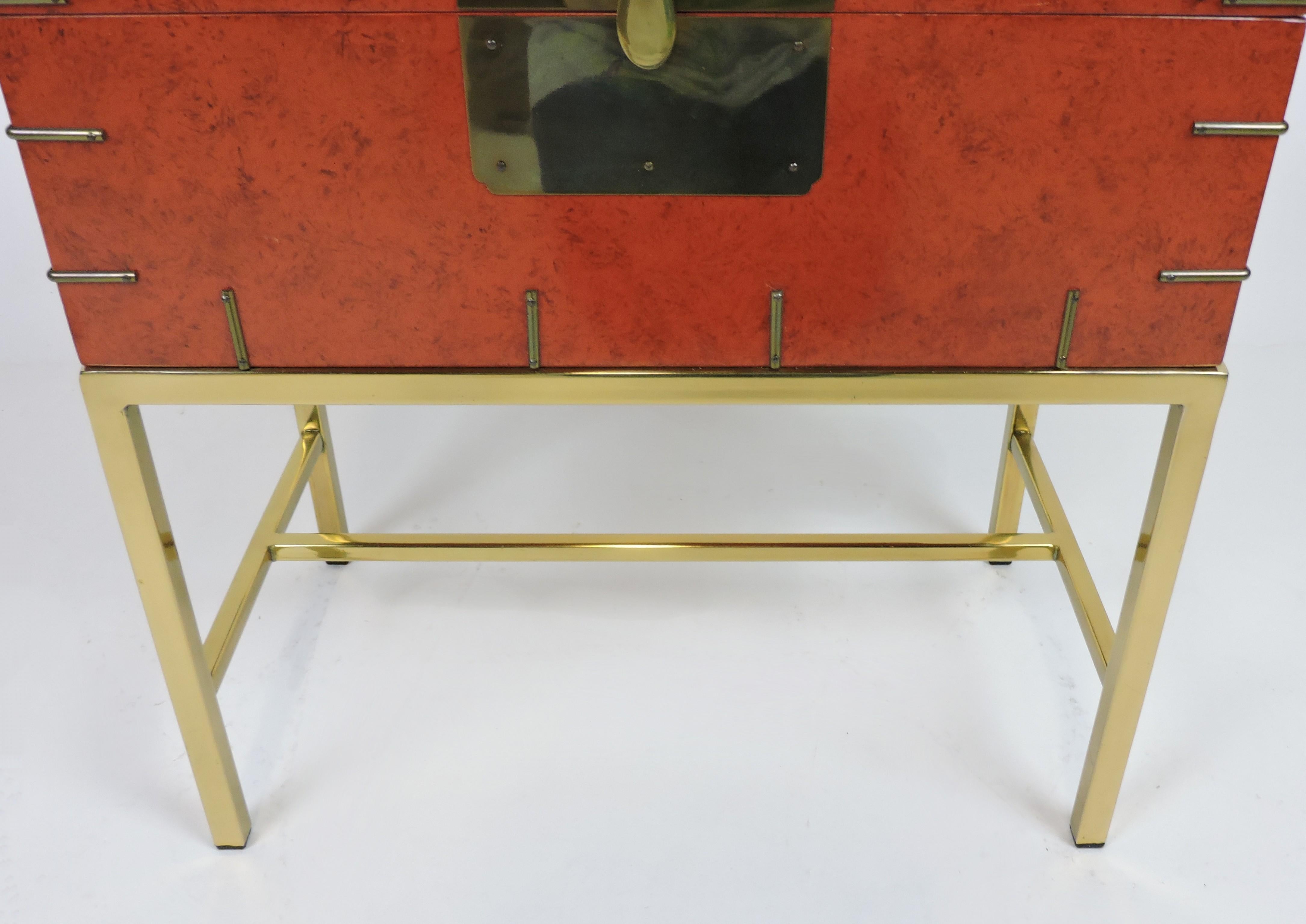 Mid Century Modern Brass and Lacquer Vintage Campaign Style Chest or End Table 2