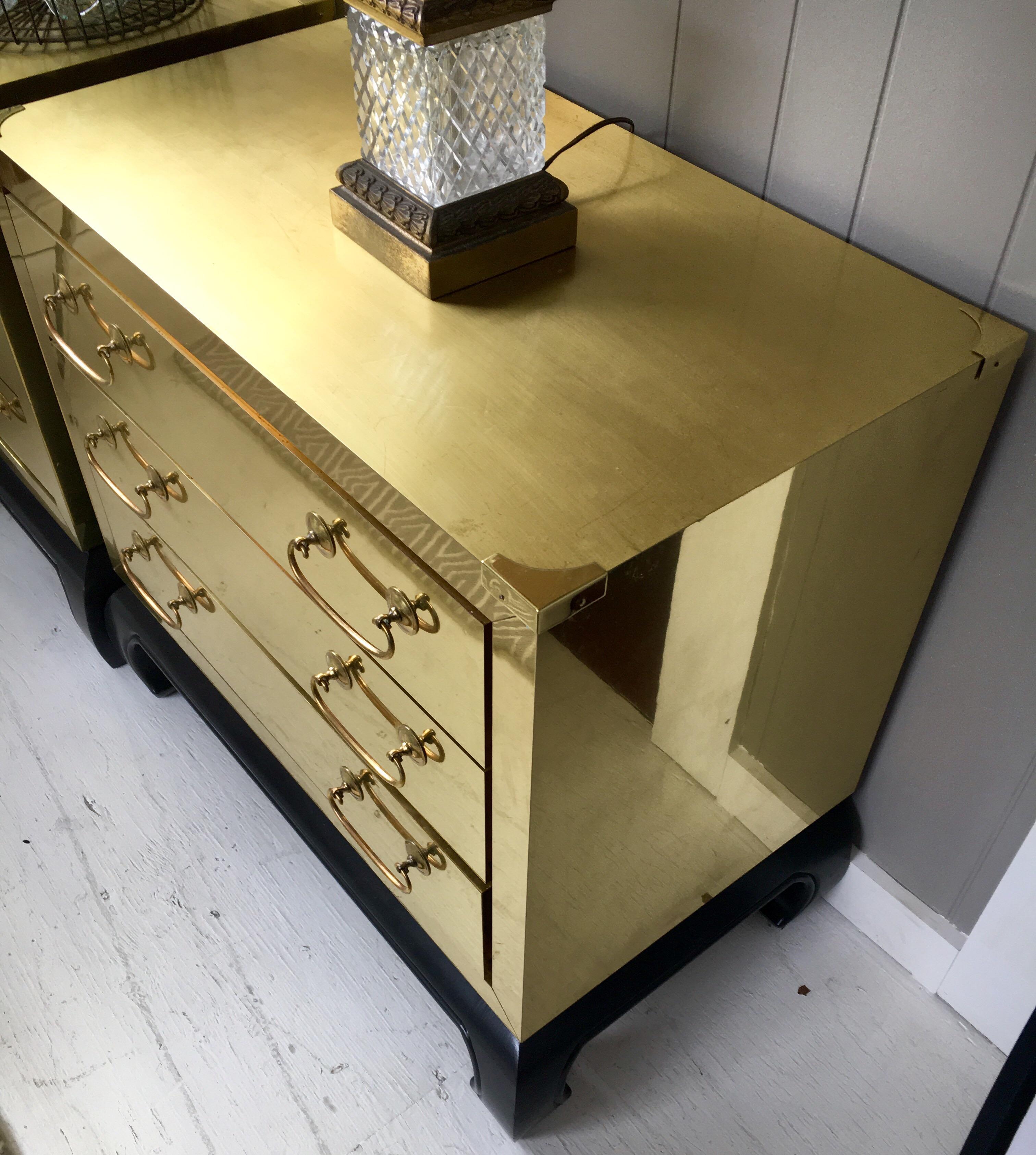 Mid-Century Modern Brass and Lacquer Wood Campaign Chest In Excellent Condition In West Hartford, CT
