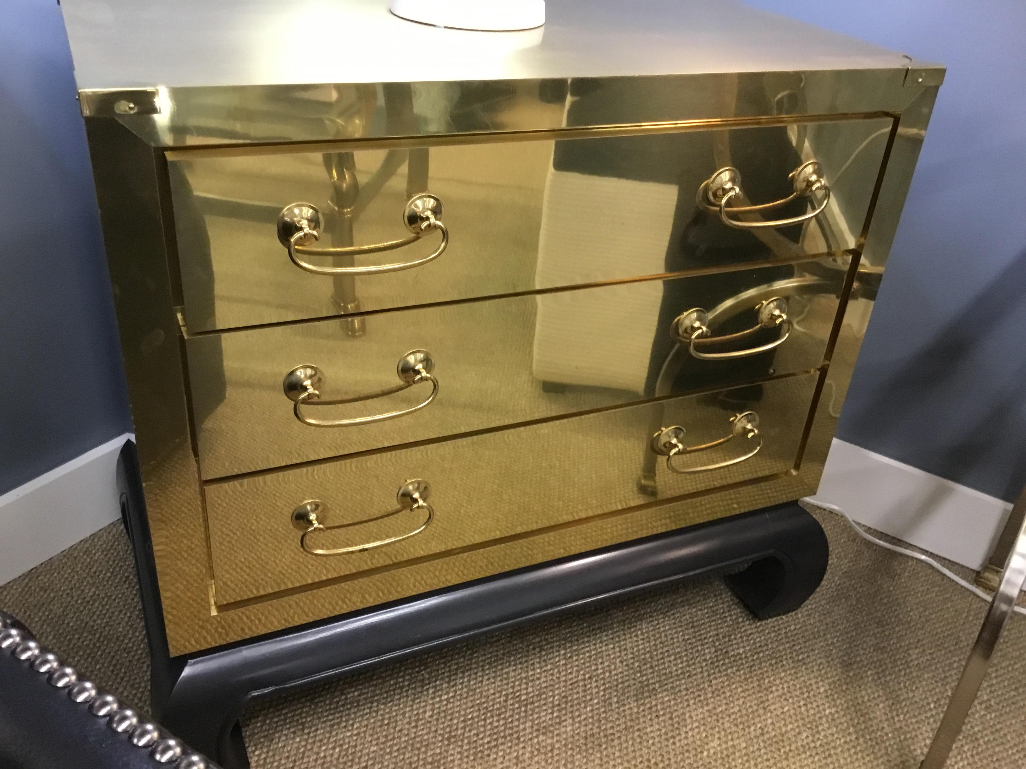 Late 20th Century Mid-Century Modern Brass and Lacquer Wood Campaign Chest
