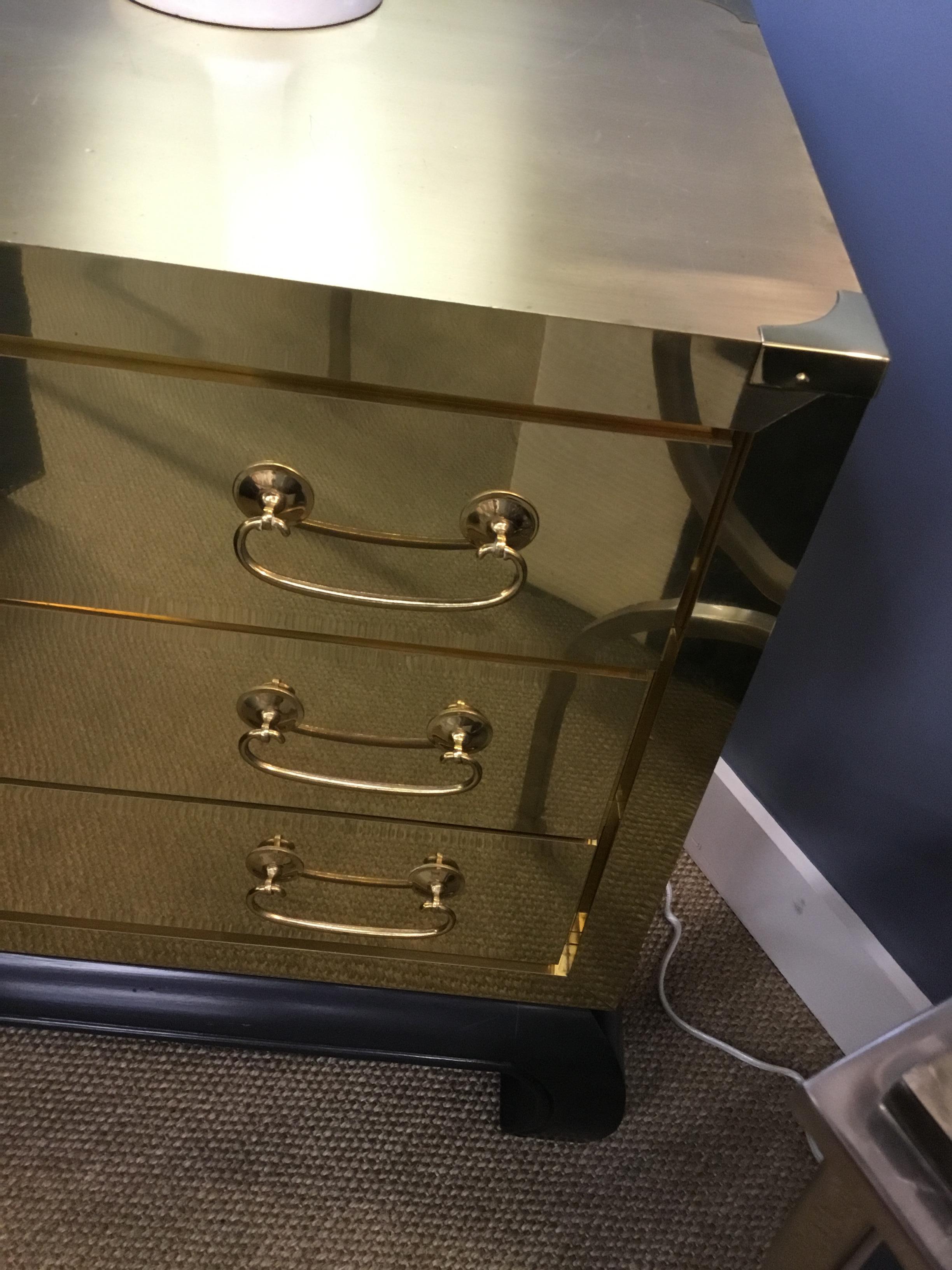 Mid-Century Modern Brass and Lacquer Wood Campaign Chest 4