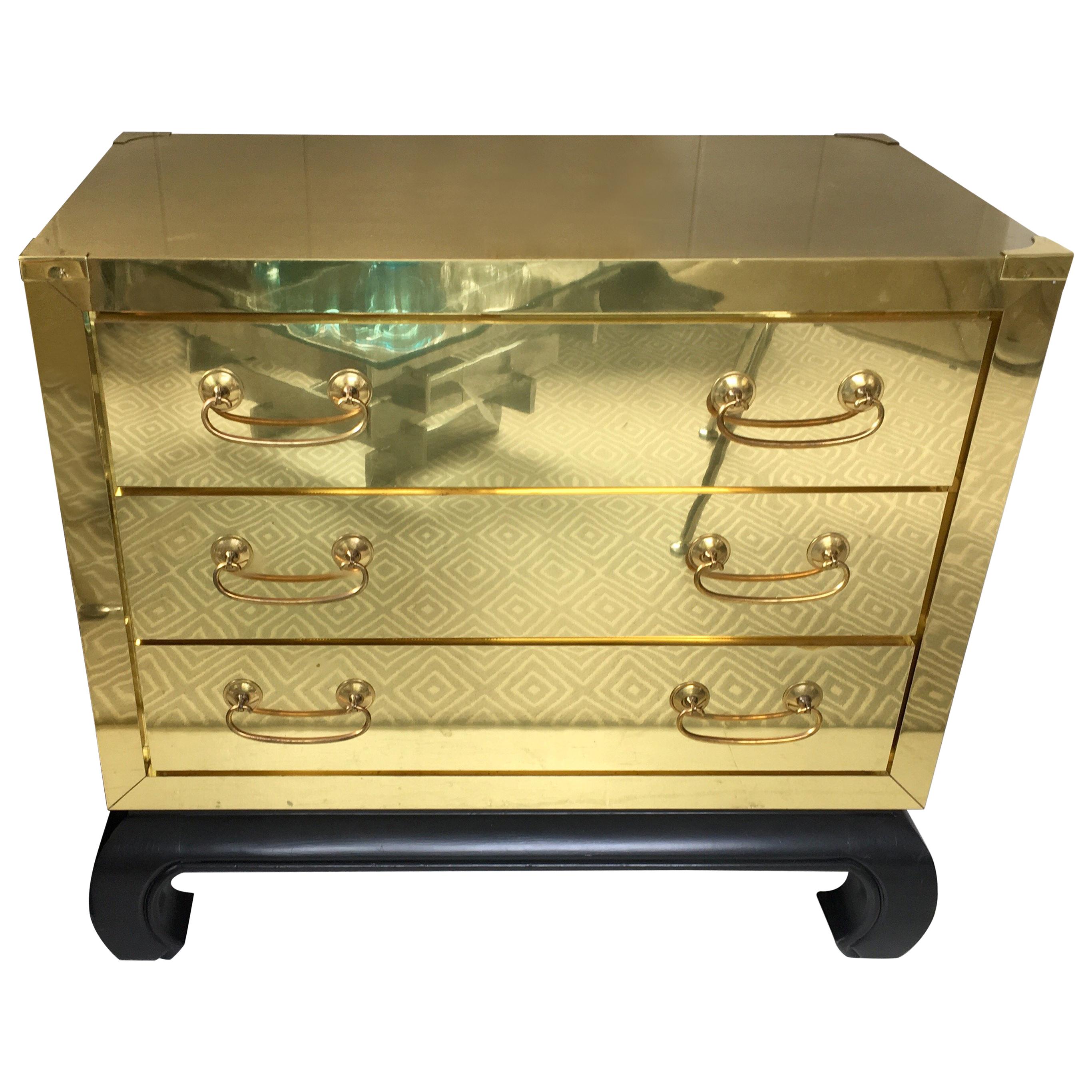 Mid-Century Modern Brass and Lacquer Wood Campaign Chest