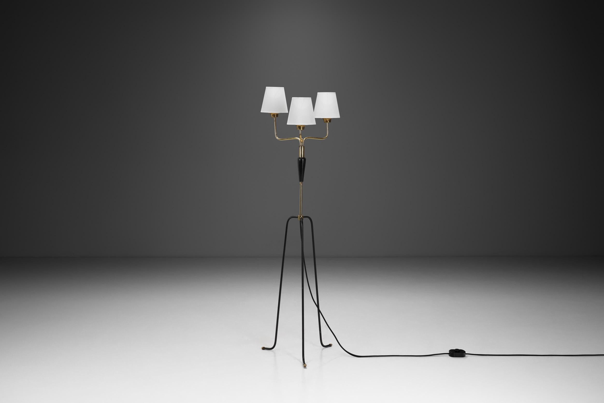 Swedish Mid-Century Modern Brass and Lacquered Metal Floor Lamp, Sweden 1950s
