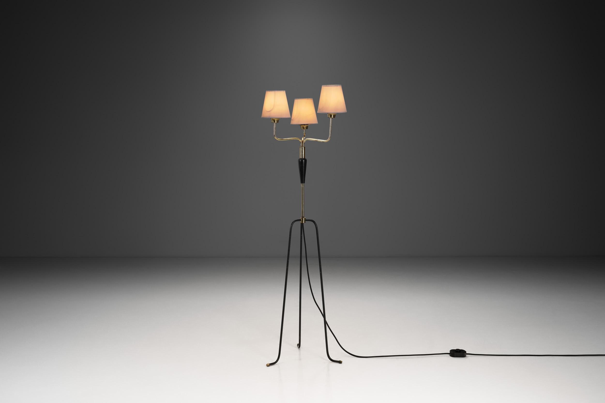 Mid-Century Modern Brass and Lacquered Metal Floor Lamp, Sweden 1950s 1