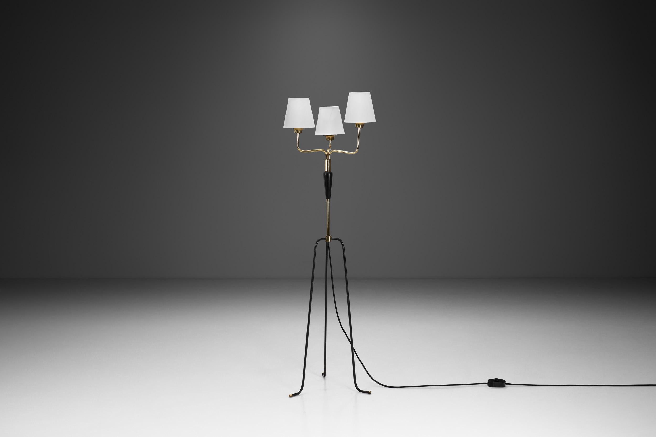 Mid-Century Modern Brass and Lacquered Metal Floor Lamp, Sweden 1950s 2