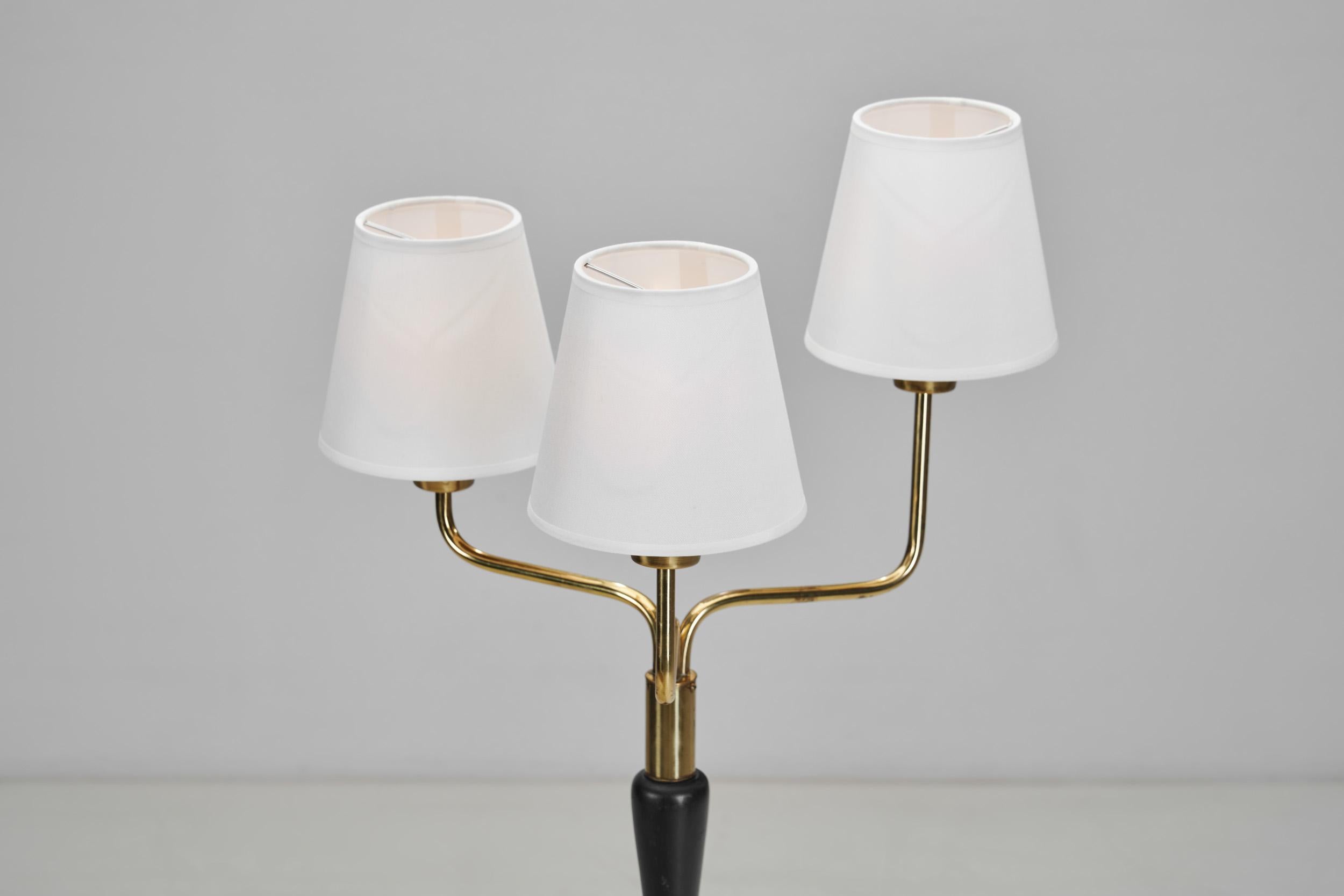 Mid-Century Modern Brass and Lacquered Metal Floor Lamp, Sweden 1950s 3