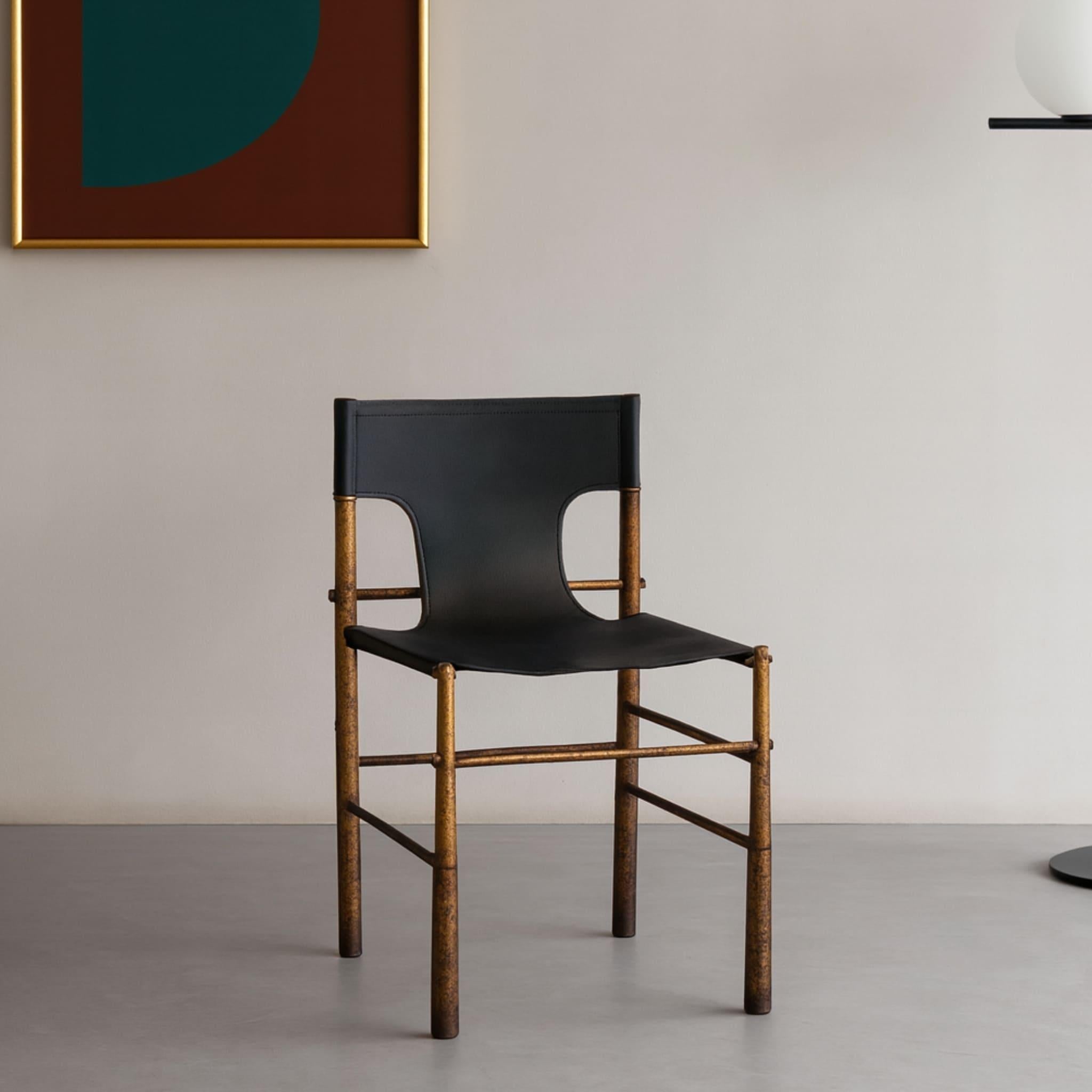 Fine XX secolo Sedie moderne di metà secolo in ottone e pelle, anni '70 in stile Frigerio, Italia in vendita
