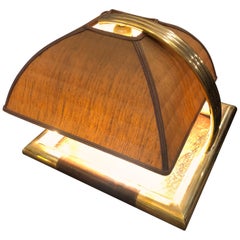 Mid-Century Modern Brass and Leather Squared Italian Table Lamp, circa 1960